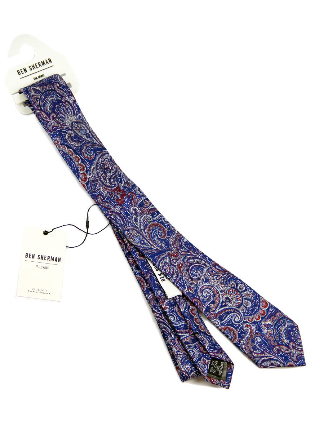 Ben Sherman Tailoring Retro 60s Mod Paisley Tie in Blue/Red
