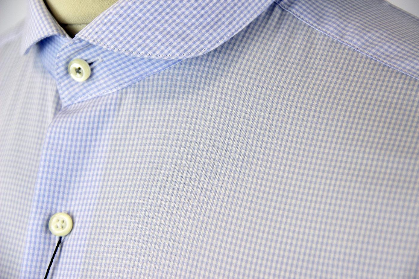 BEN SHERMAN Retro Mod Tailored Gingham Penny Collar Shirt Blue