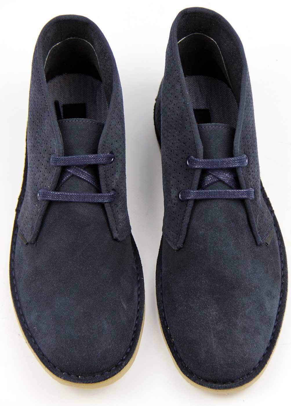 BEN SHERMAN Retro Sixties Mod Punched Suede Desert Boots Navy
