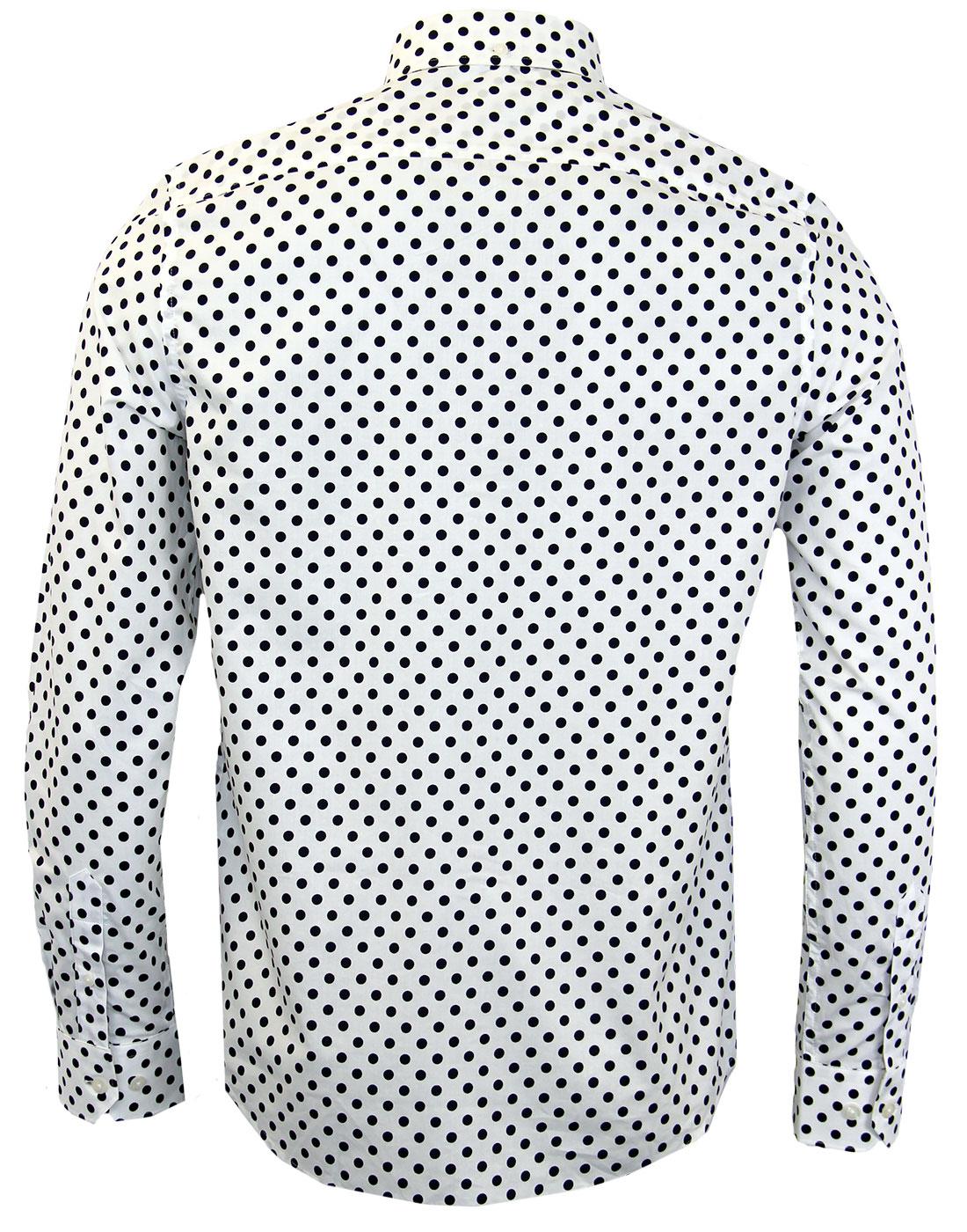 BEN SHERMAN Retro 60s Mod White Polka Dot Button Down Shirt