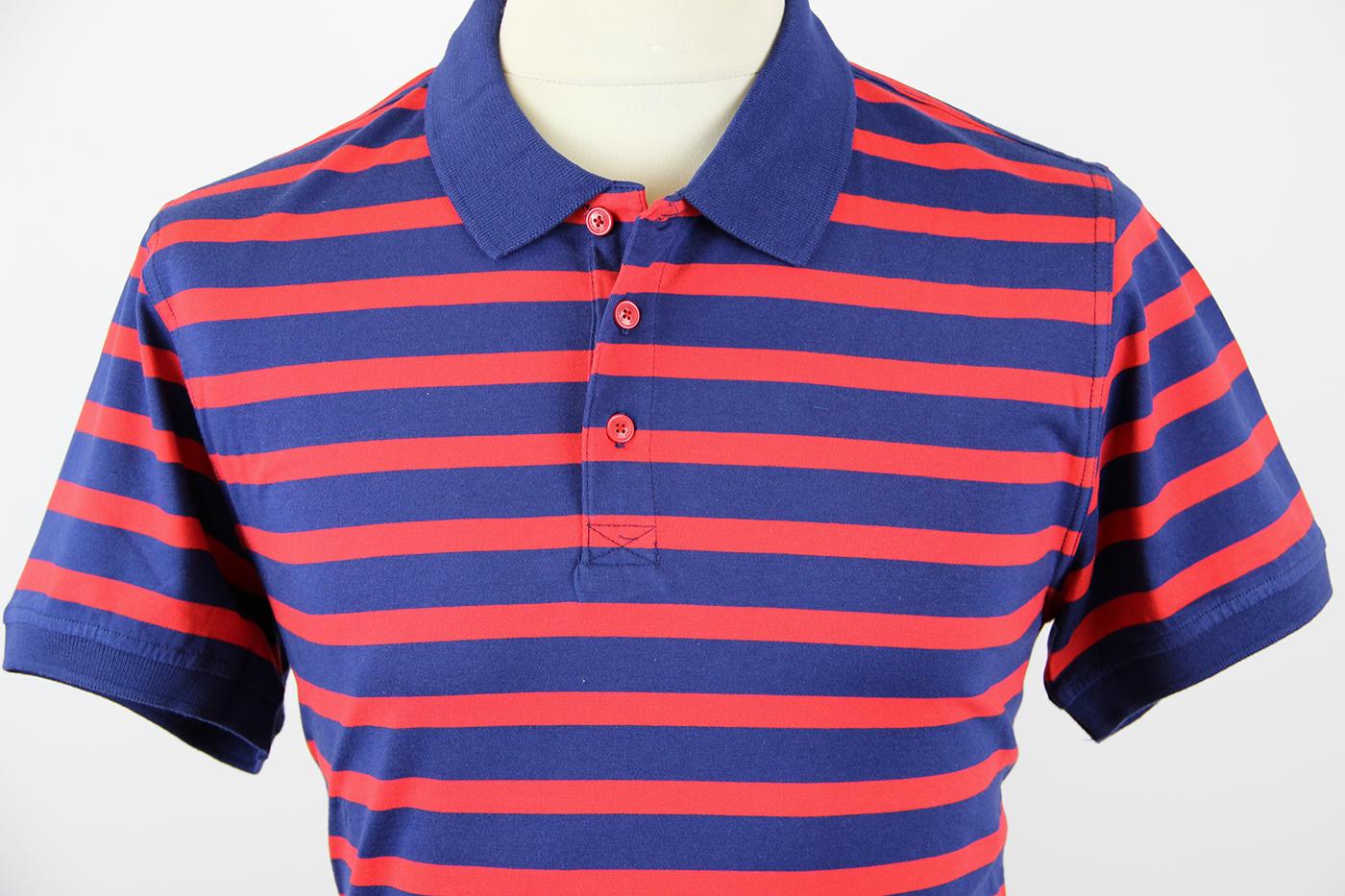 BEN SHERMAN Retro Indie Mod Short Sleeve Striped Polo Shirt Red