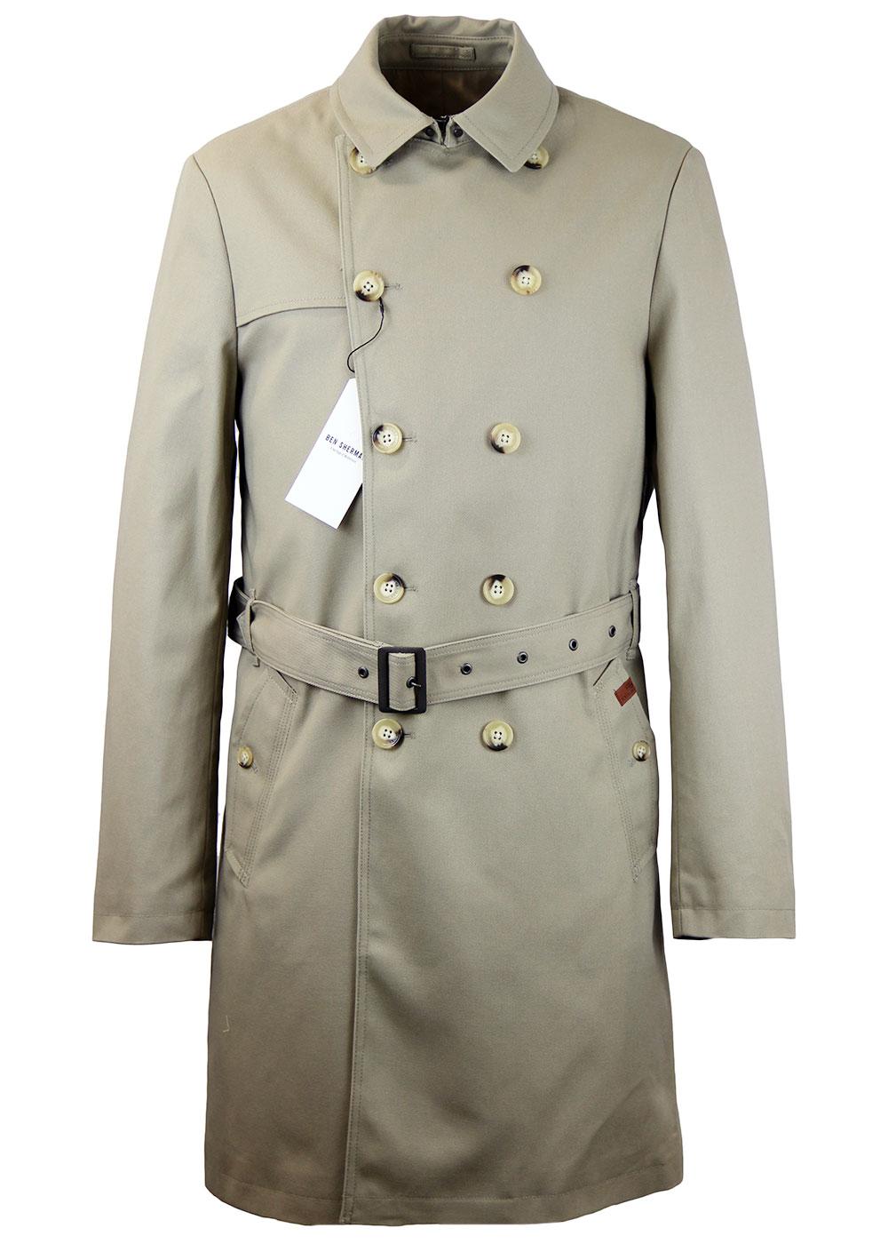 Ben Sherman Retro Mod Double Breasted Twill Trench Coat Moon