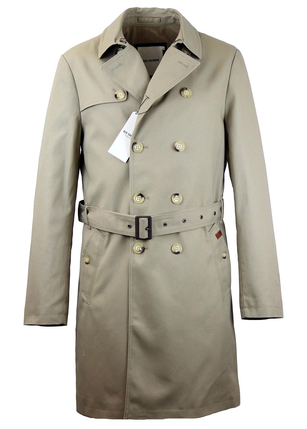 Ben Sherman Retro Mod Double Breasted Twill Trench Coat Moon