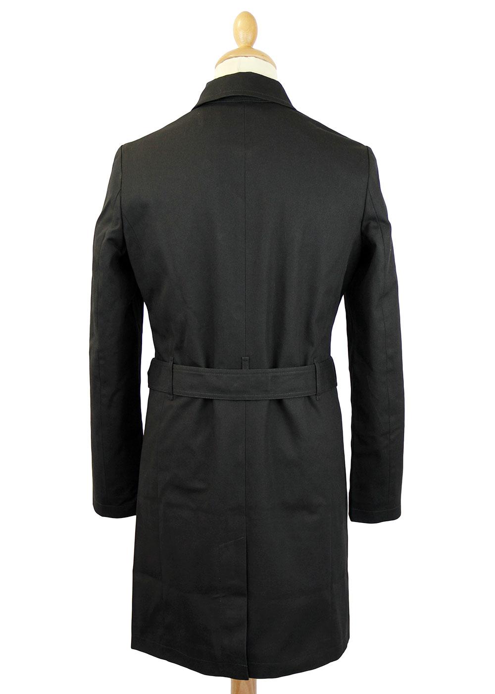 Ben Sherman Retro Mod Double Breasted Twill Trench Coat Black