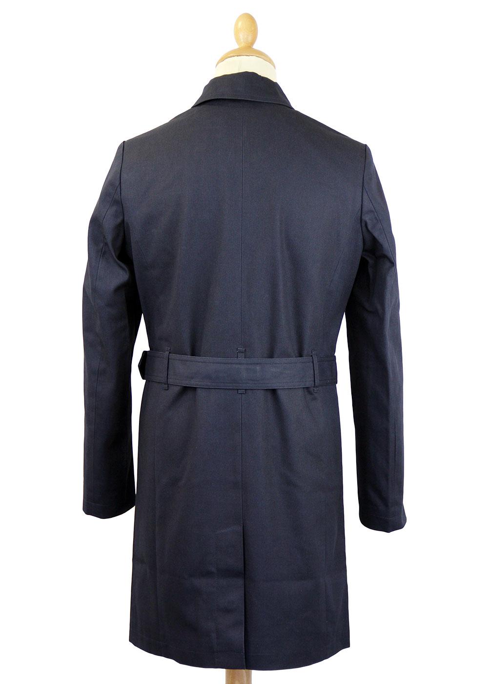 Ben Sherman Retro Mod Double Breasted Twill Trench Coat Navy