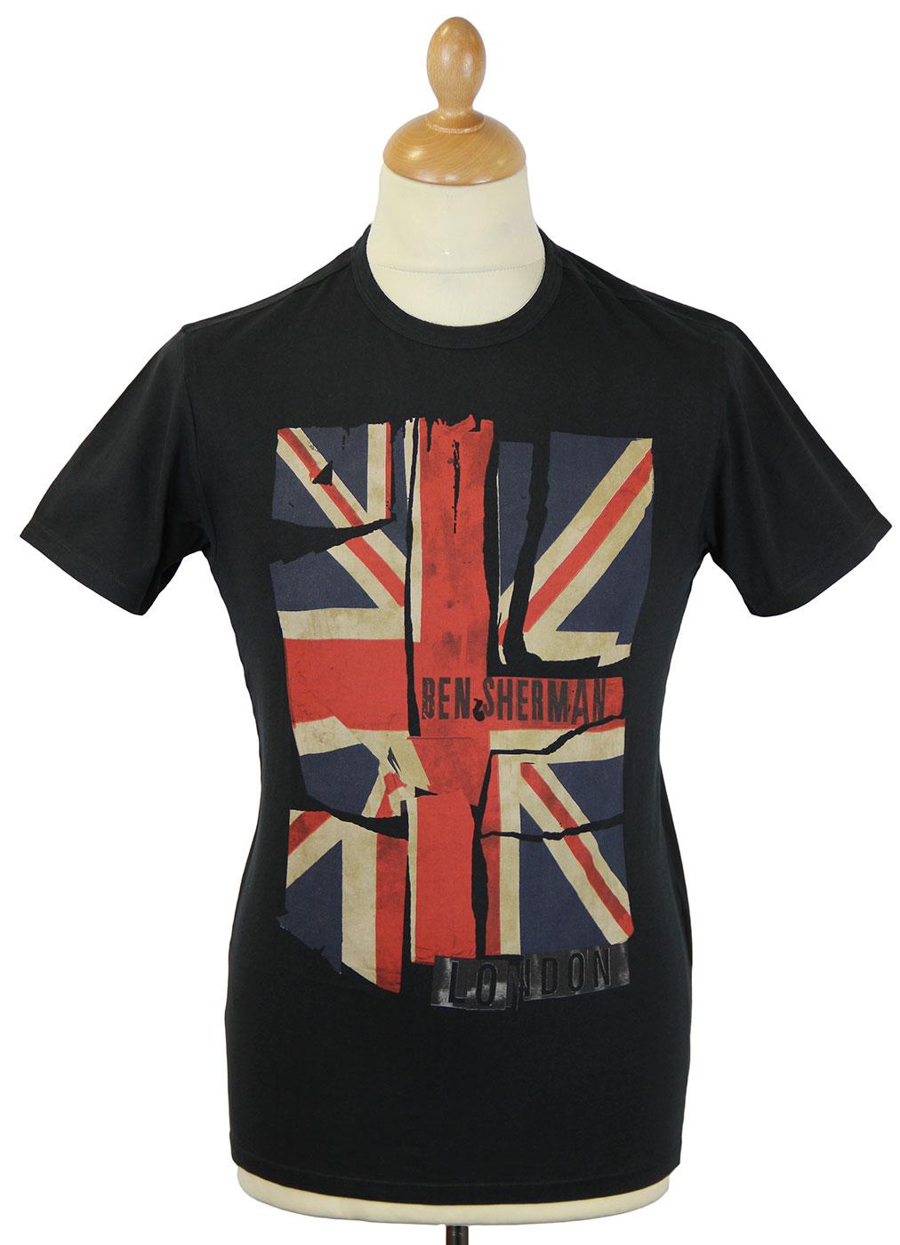 BEN SHERMAN Union Jack Retro Indie Mod Pop Art T-Shirt in Black