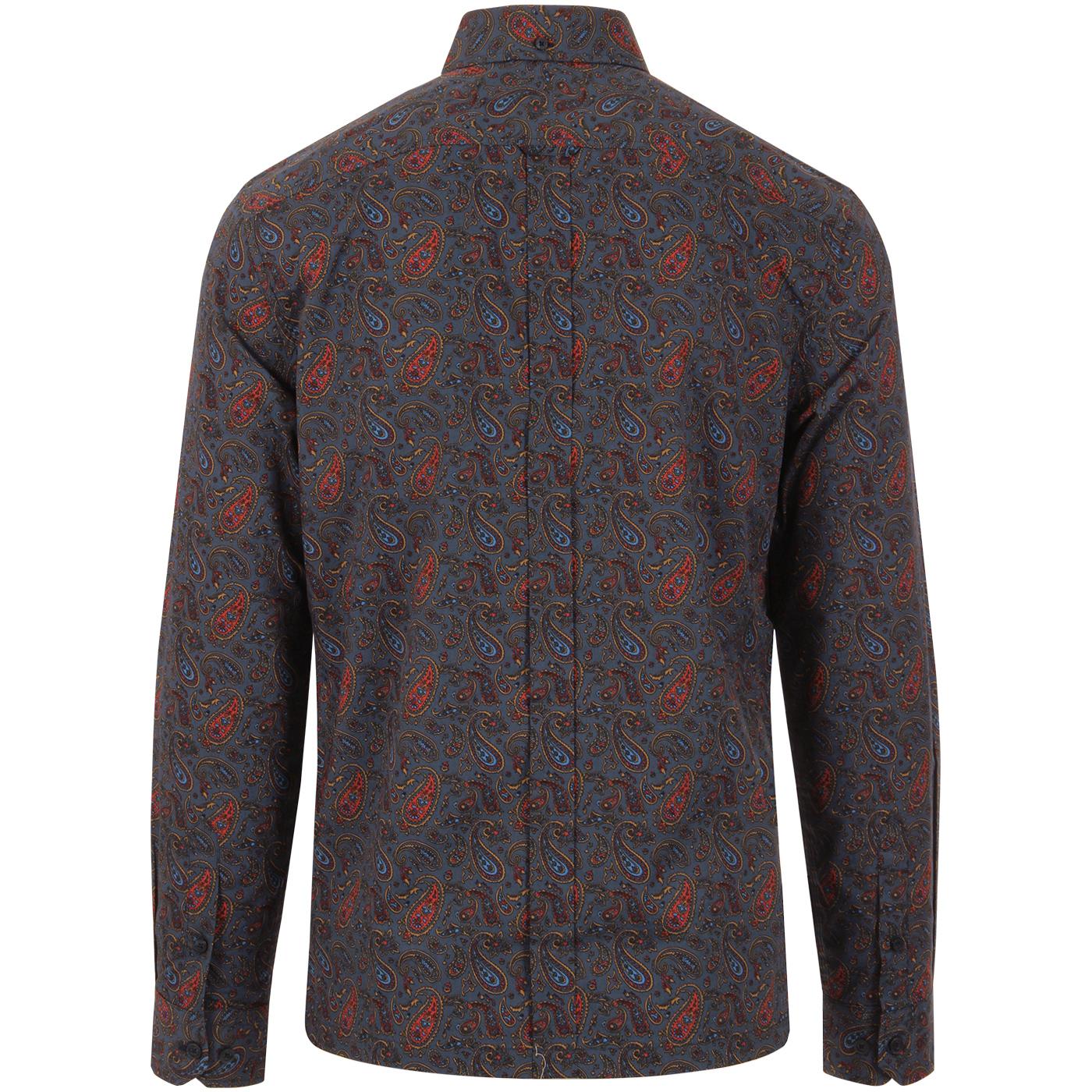 BEN SHERMAN 60s Mod Classic Paisley Print Shirt in Dark Navy