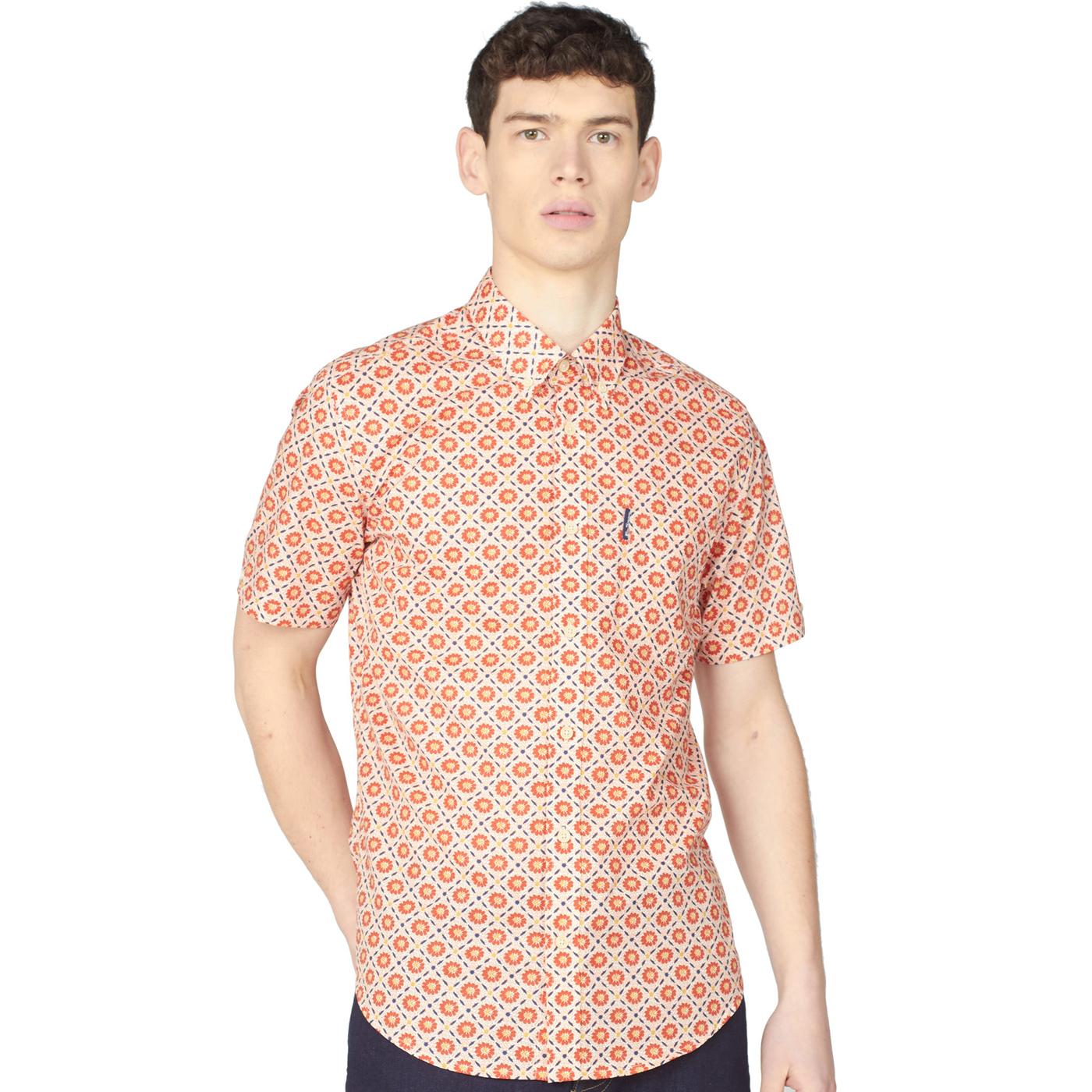 BEN SHERMAN 60s Mod Block Floral S/S Shirt in Mango
