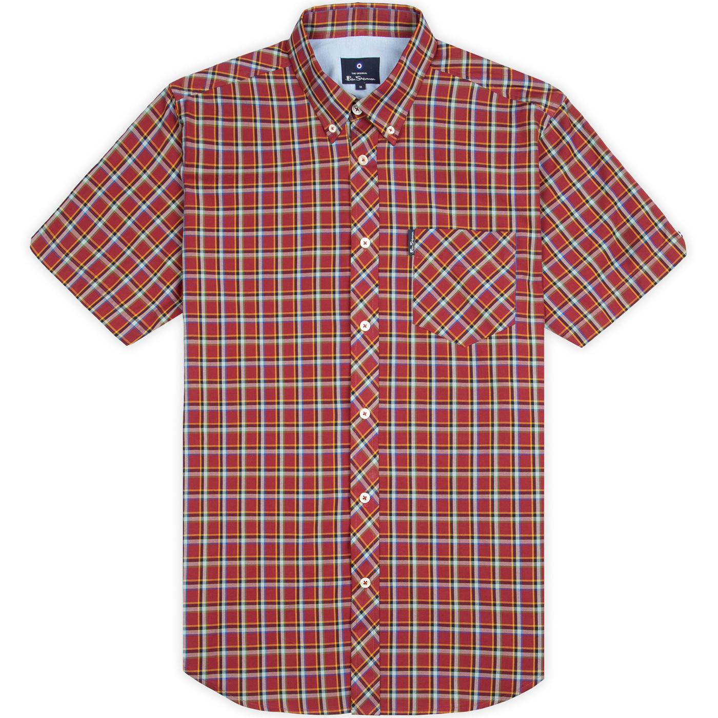 BEN SHERMAN Mod Short Sleeve Classic Check Shirt in Red