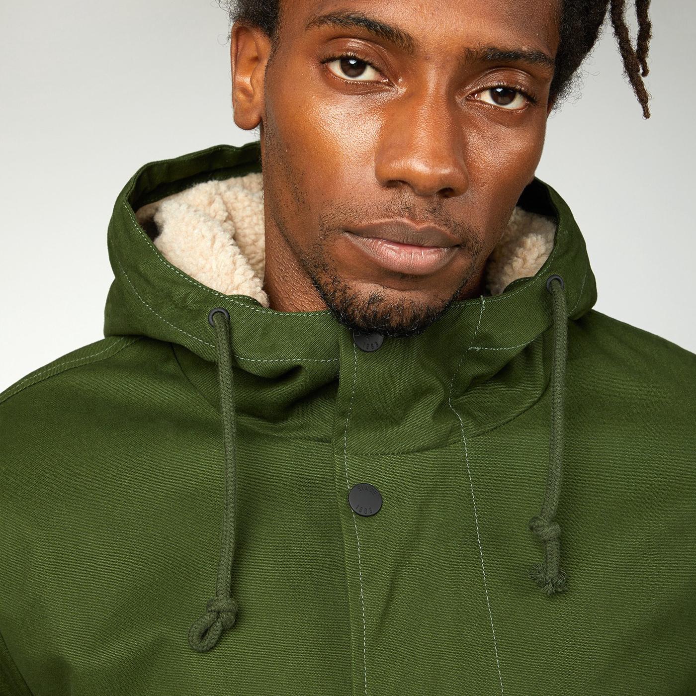 BEN SHERMAN Modern Cropped Sherpa Parka in Green