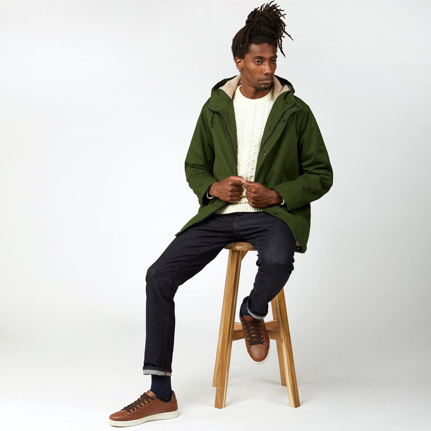 BEN SHERMAN Modern Cropped Sherpa Parka in Green