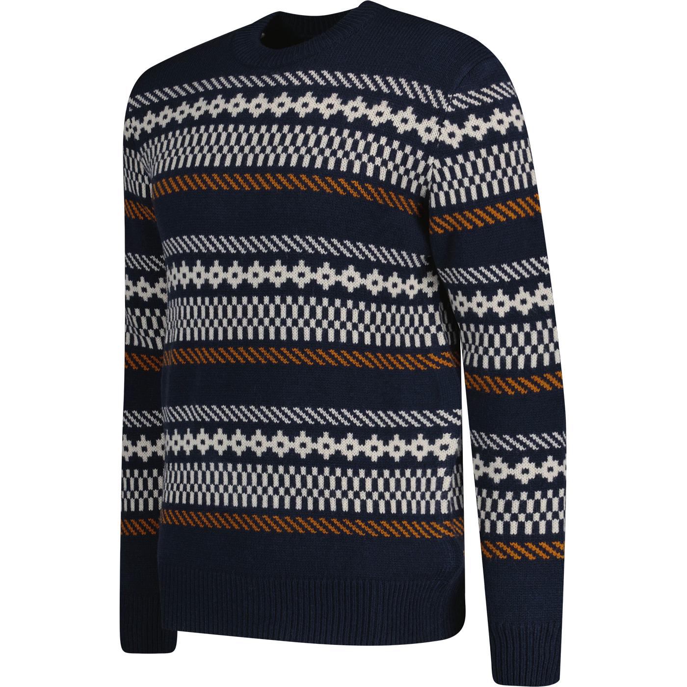 Ben Sherman Vintage Fairisle Crew Jumper in Marine