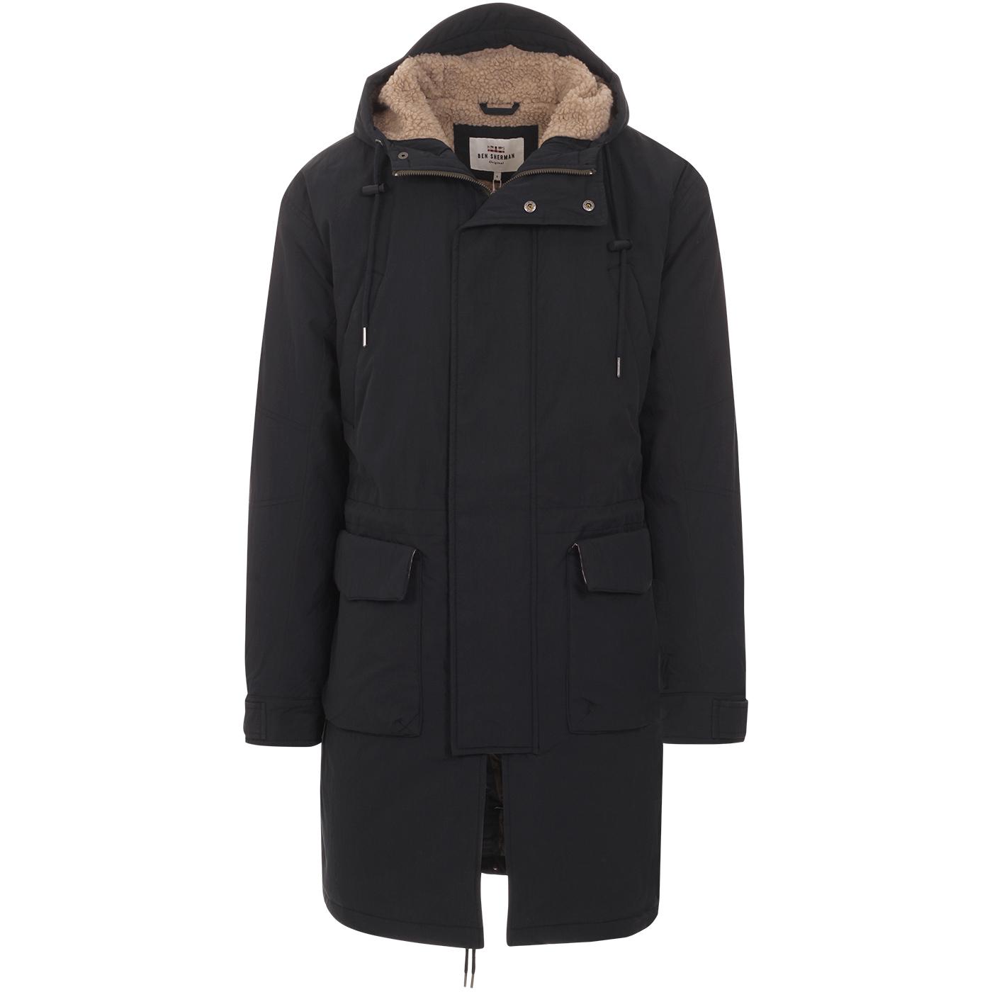 BEN SHERMAN Mod Quilted Fishtail Parka Jacket in Midnight