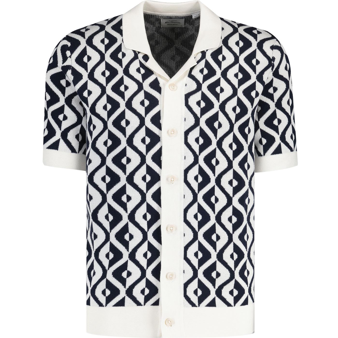 Ben Sherman Knitted Monochrome Tile Resort Shirt 