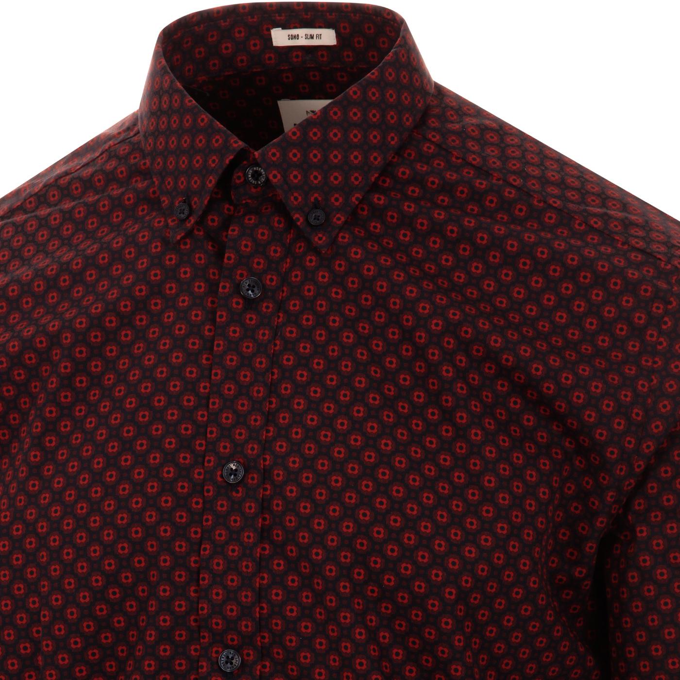 BEN SHERMAN Men's Retro Mod Geometric Pattern Shirt Rust
