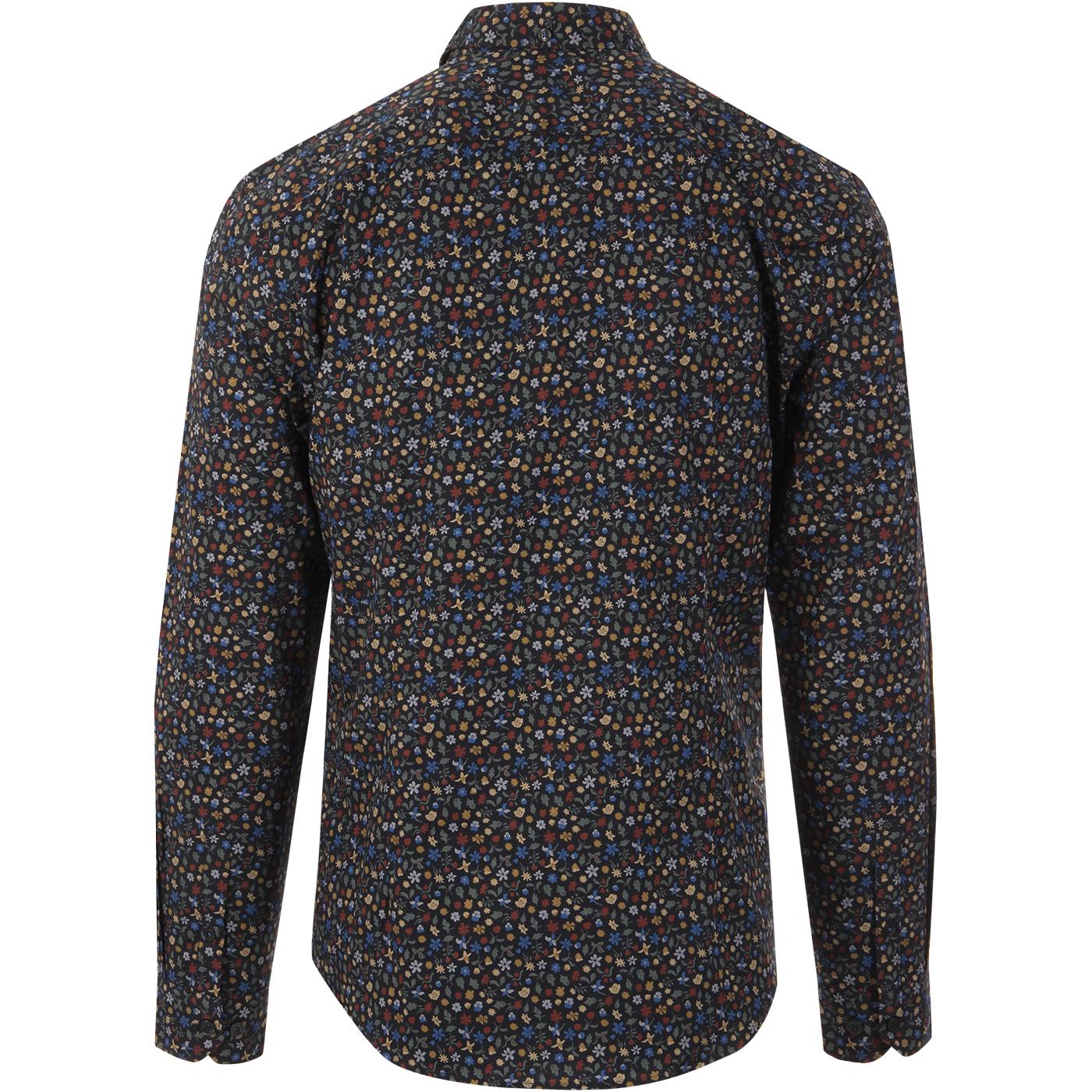 BEN SHERMAN Retro 60's Multi Floral Print Shirt in Midnight