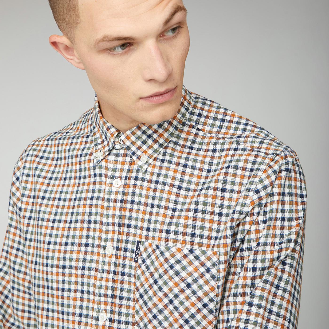 BEN SHERMAN Mod Oxford Multi Gingham Check Shirt Gold