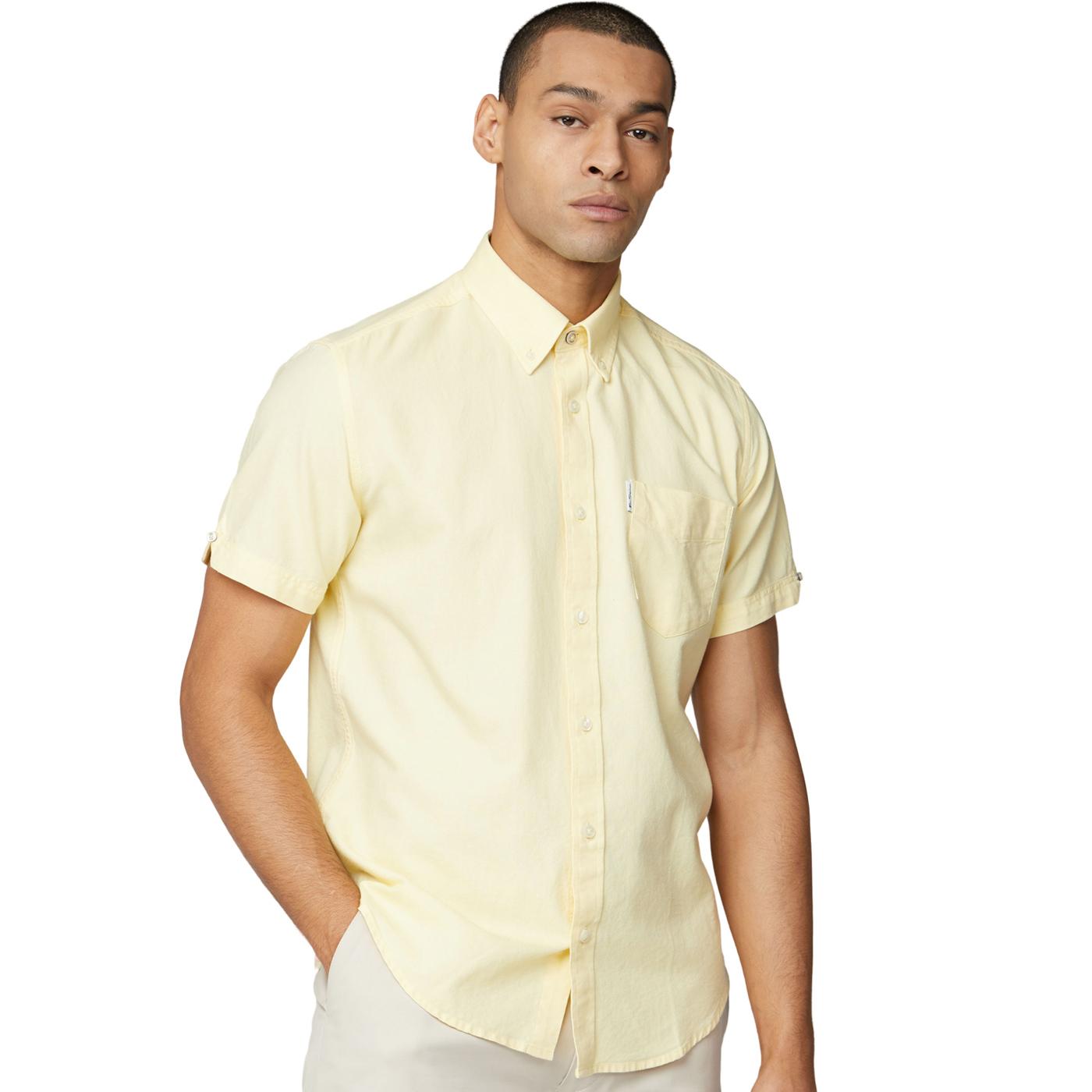 BEN SHERMAN Short Sleeve Button Down Oxford Shirt Yellow