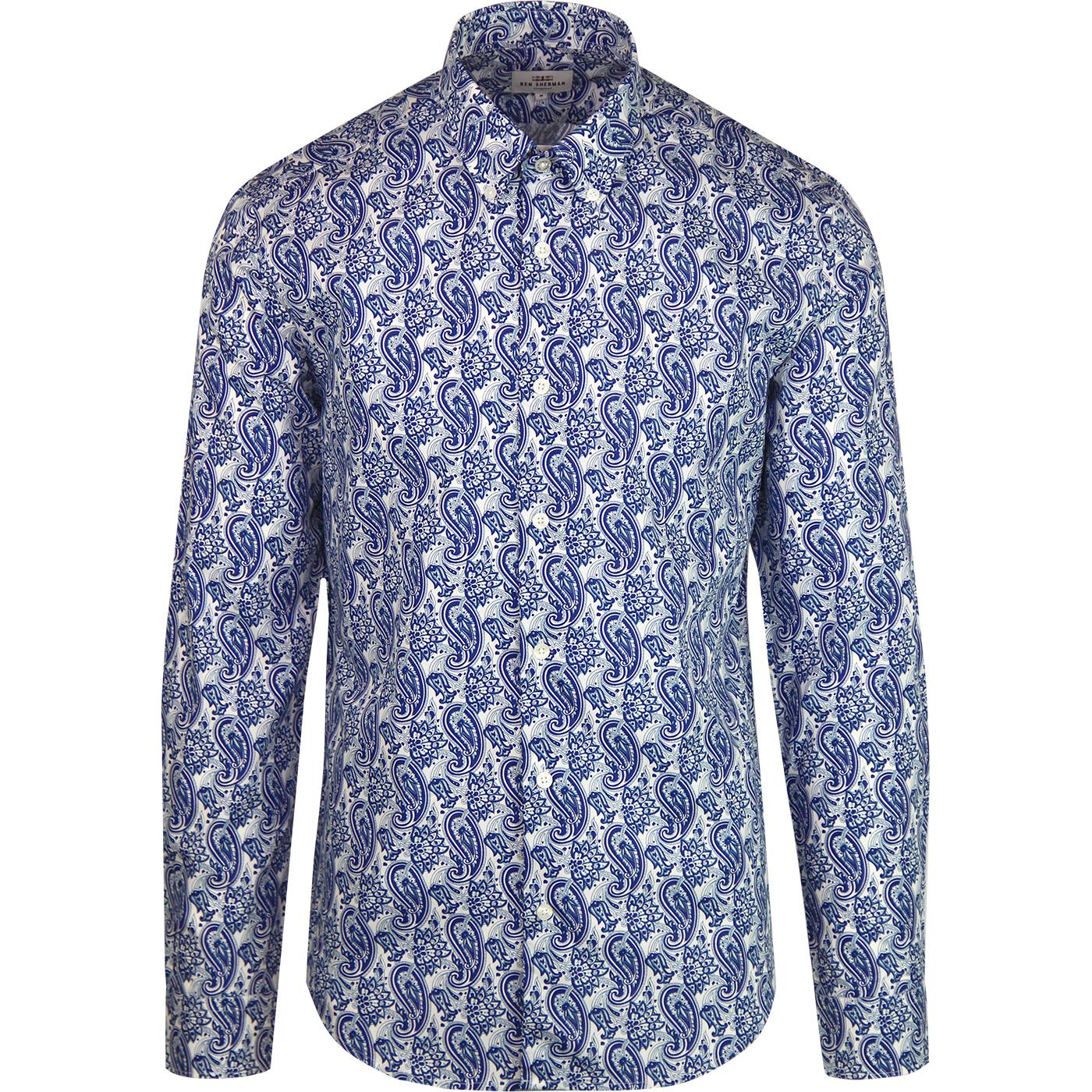 BEN SHERMAN 1960s Mod Linear Paisley Button Down Shirt