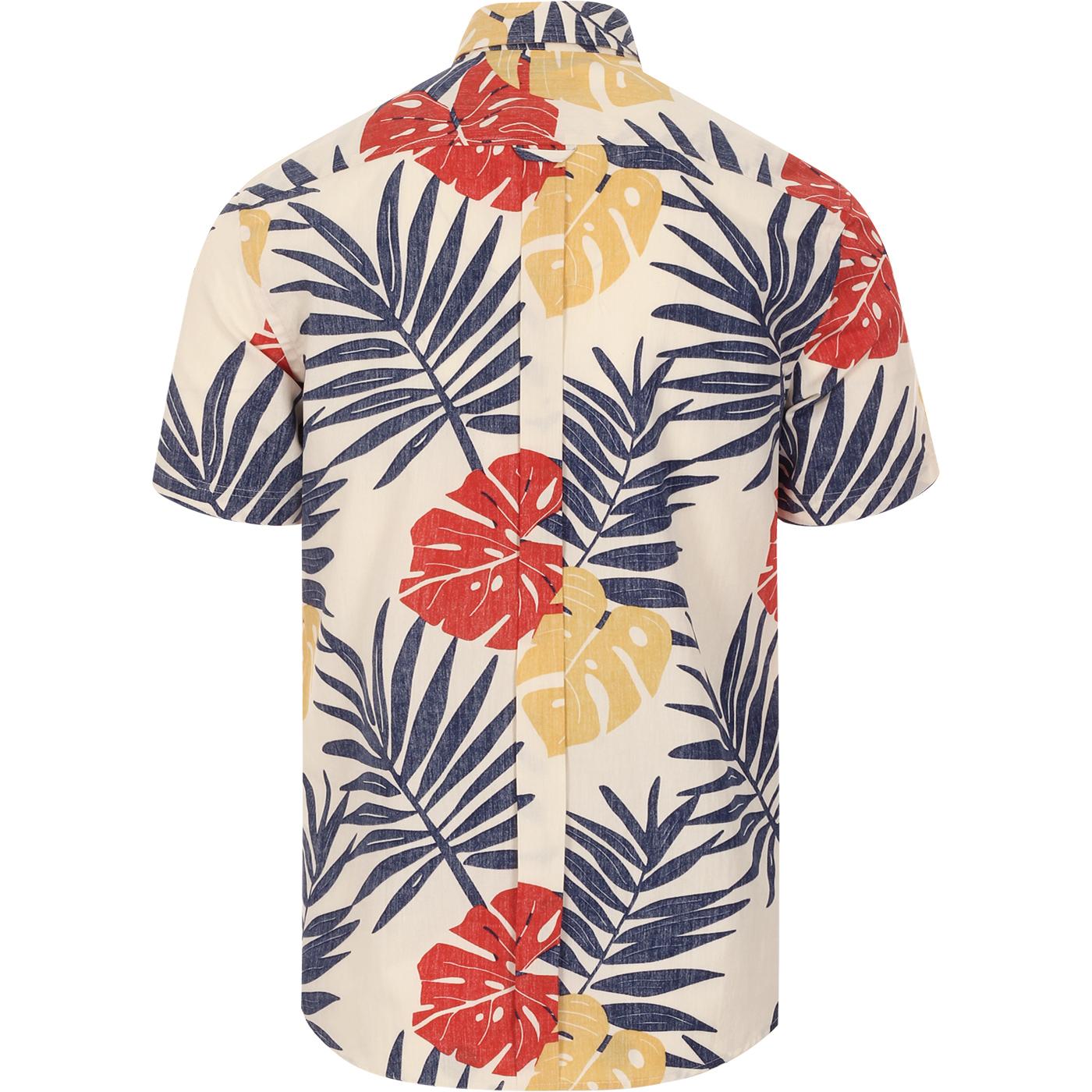 BEN SHERMAN Retro 70s Reverse Palm Print Shirt in Mango