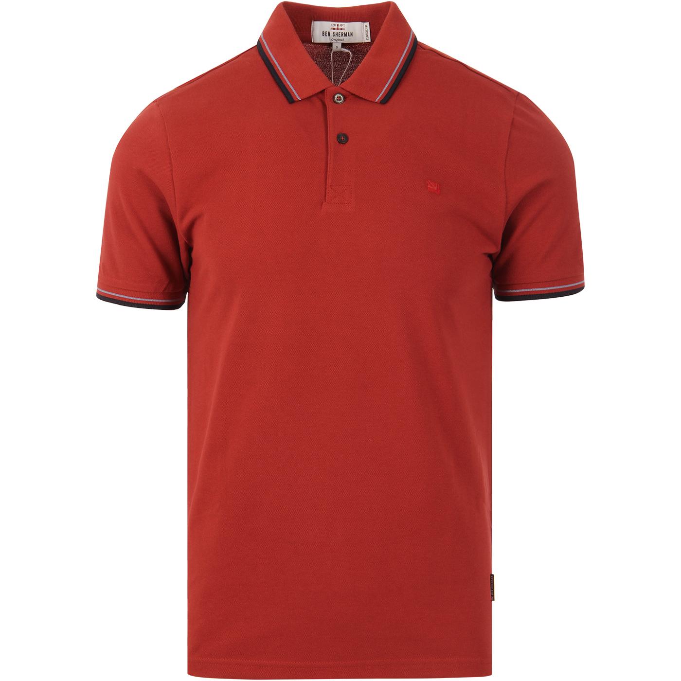Romford BEN SHERMAN Retro Mod Tipped Polo CINNAMON