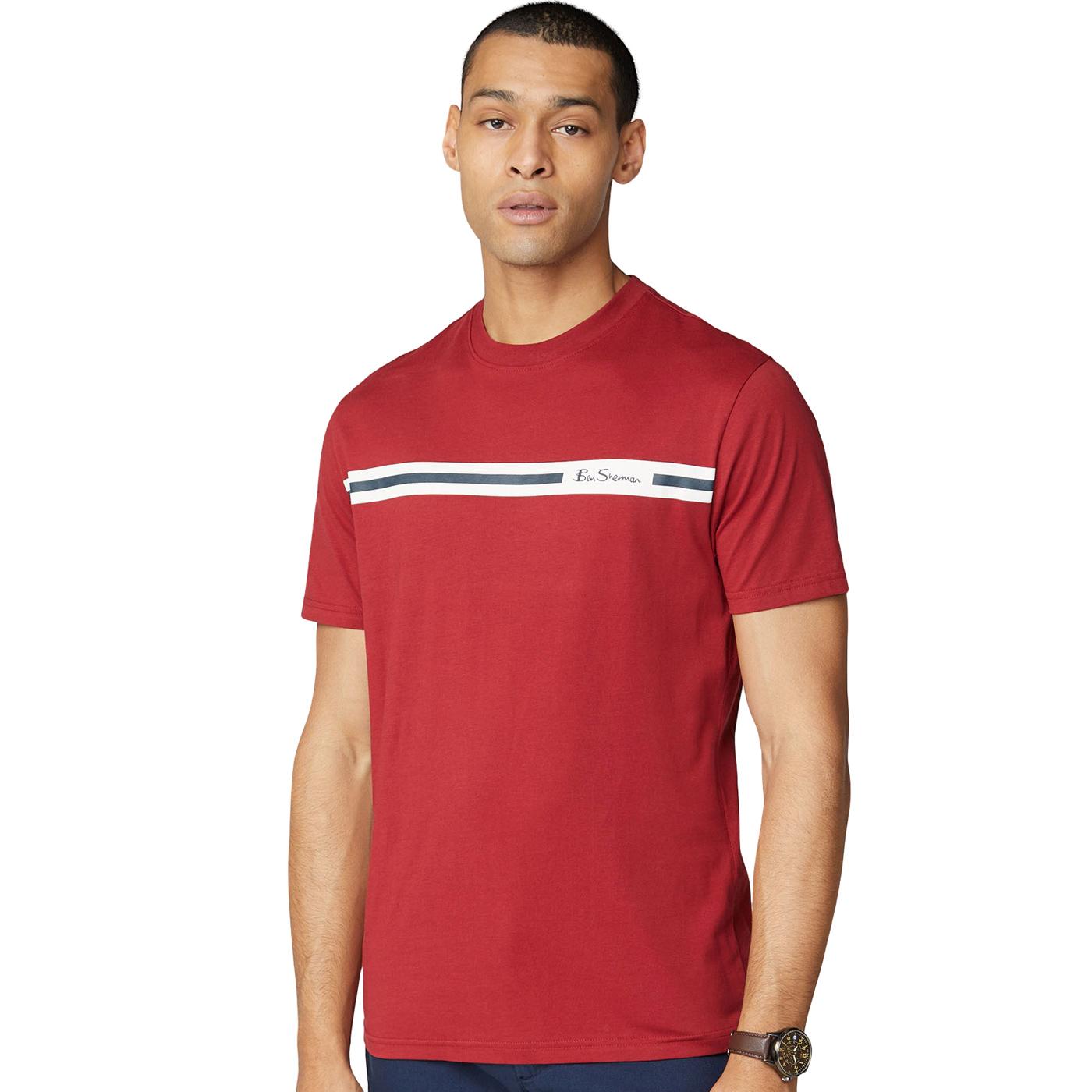 BEN SHERMAN Retro 1990s Indie Chest Stripe T-shirt in Red