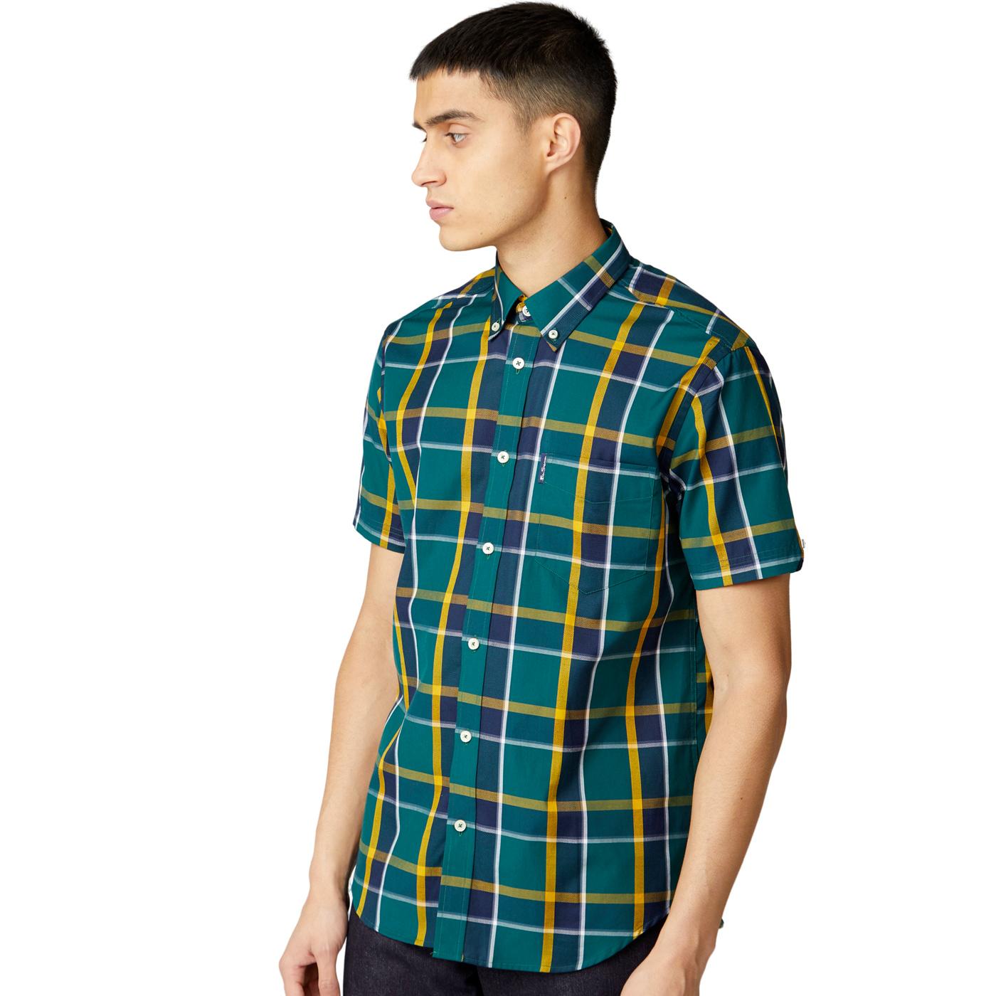 BEN SHERMAN Mod Short Sleeve Textured Check Shirt Green