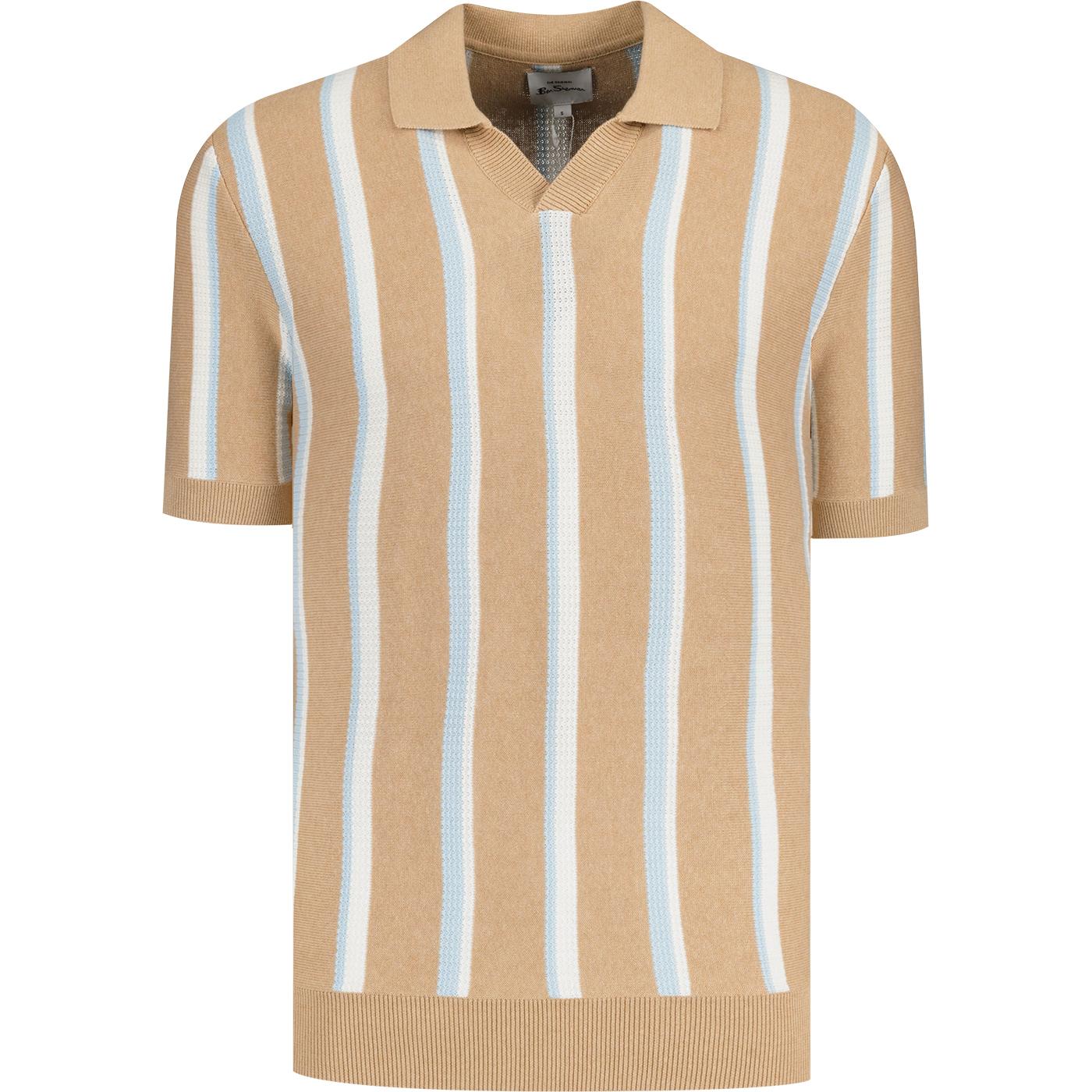 Ben Sherman Vertical Stripe Open Neck Polo Shirt S