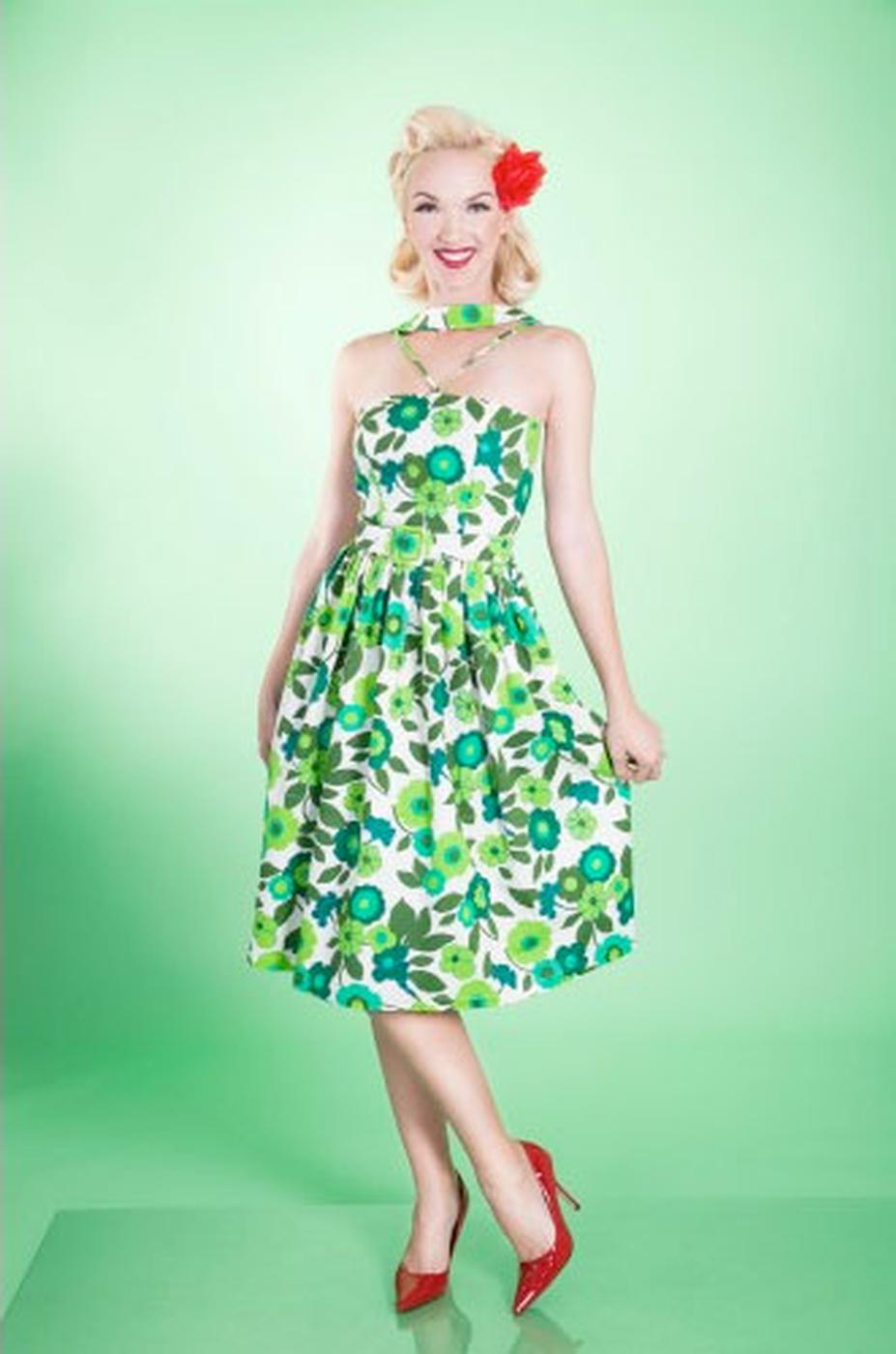 Bettie Page Shirlee Retro 1940s Vintage Style Dress in Green