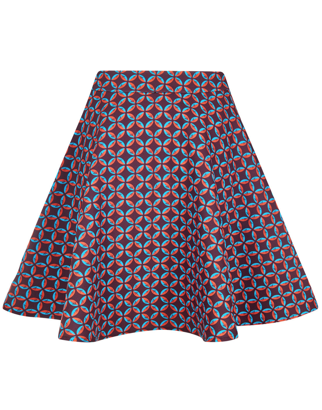 BRIGHT & BEAUTIFUL Gail Retro 60s Mod Aztec Leaf Geo Print Skirt