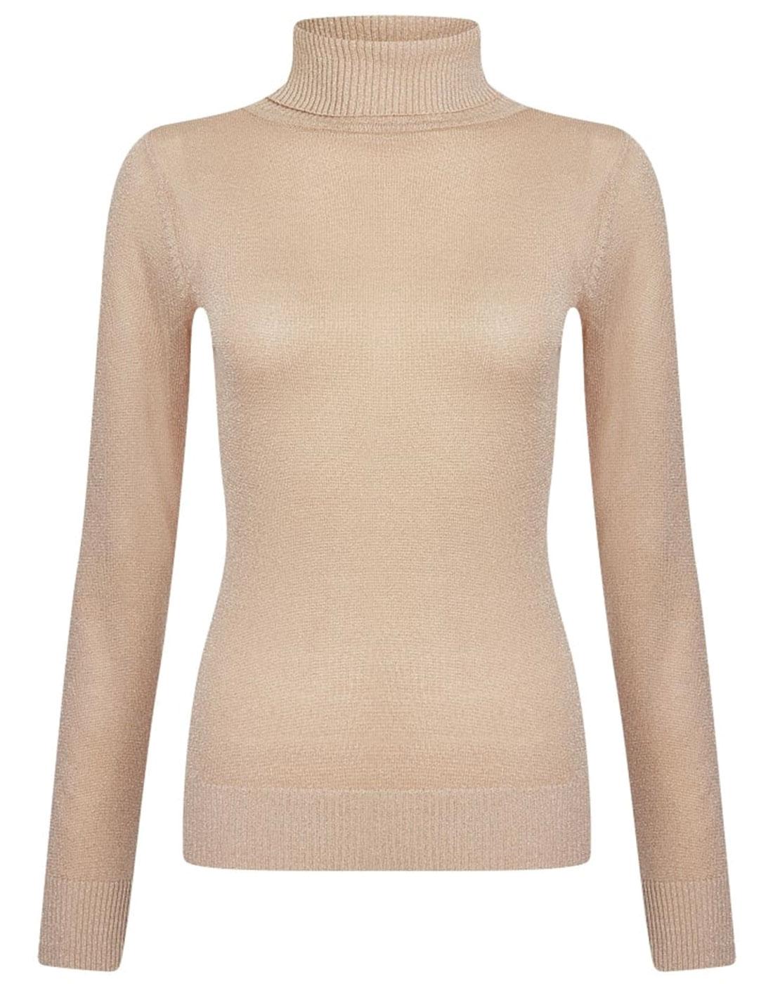 BRIGHT & BEAUTIFUL Tova 60s Mod Knitted Turtle Neck Top in Gold