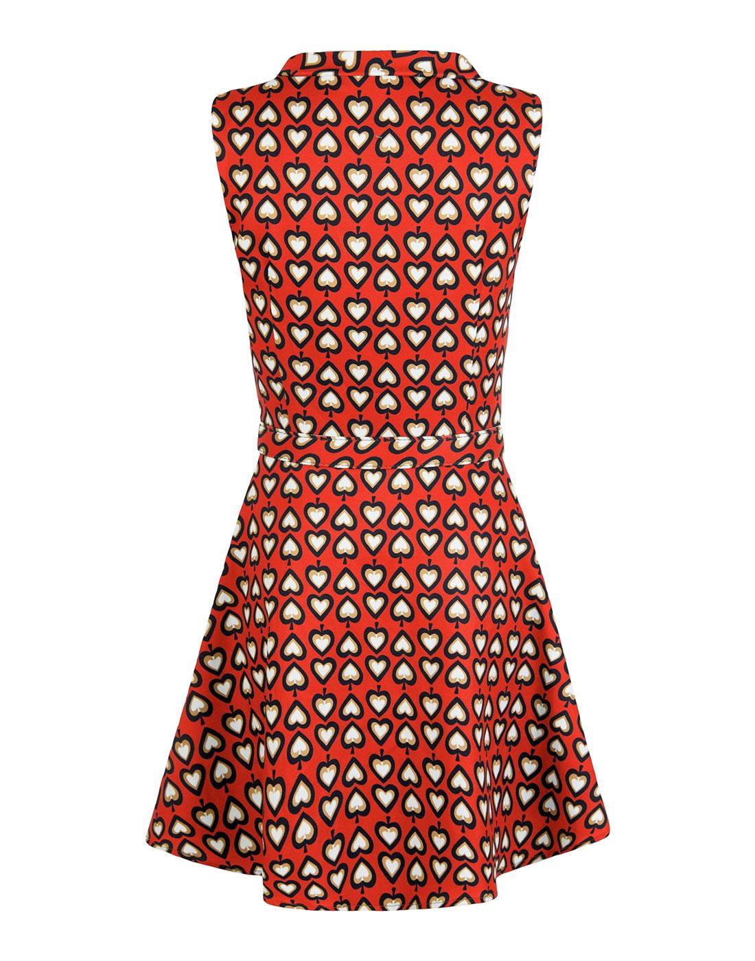 BRIGHT & BEAUTIFUL Ruth Heart Print Flared Dress in Red/White