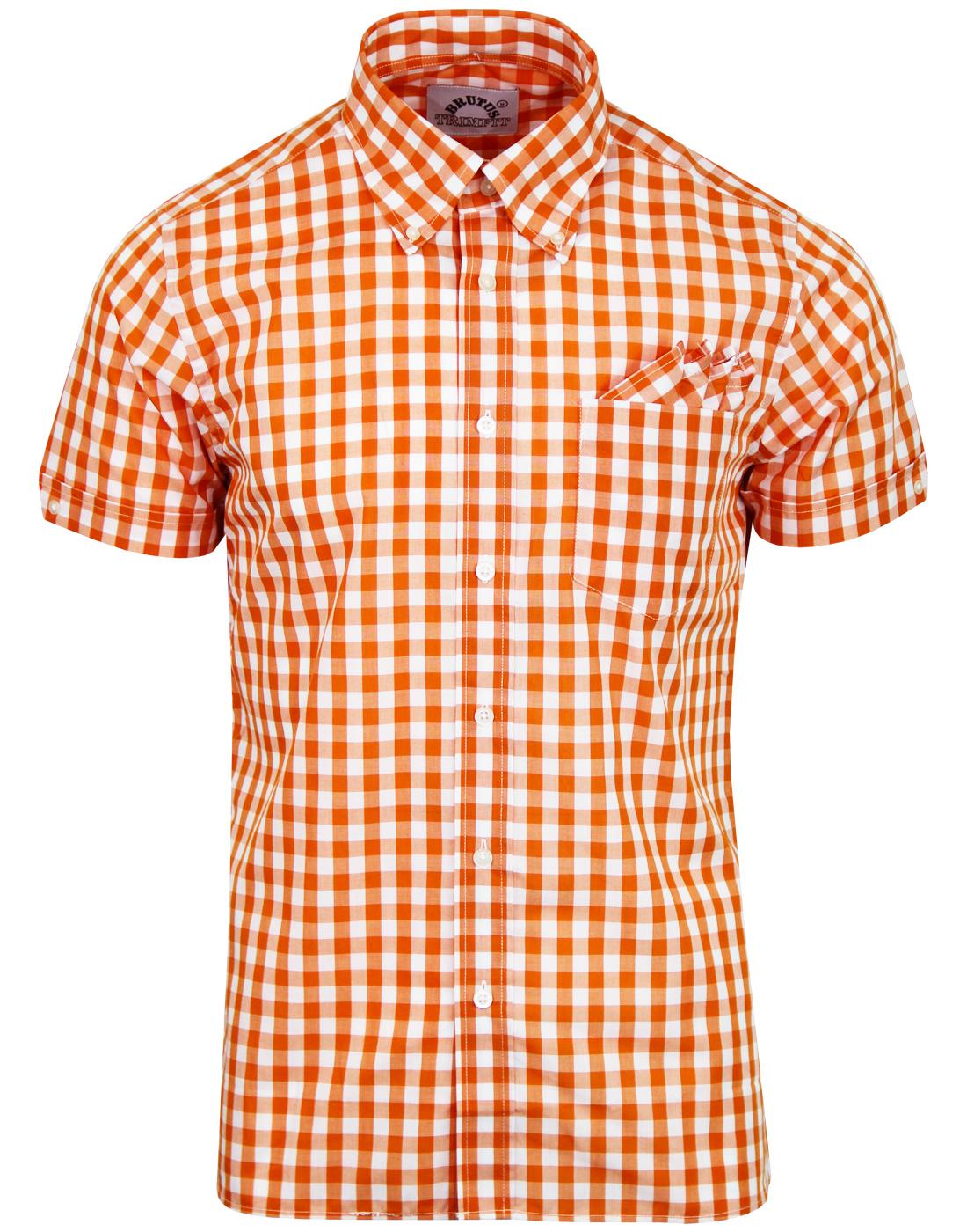 BRUTUS TRIMFIT Retro Mod Gingham Check Shirt in Orange