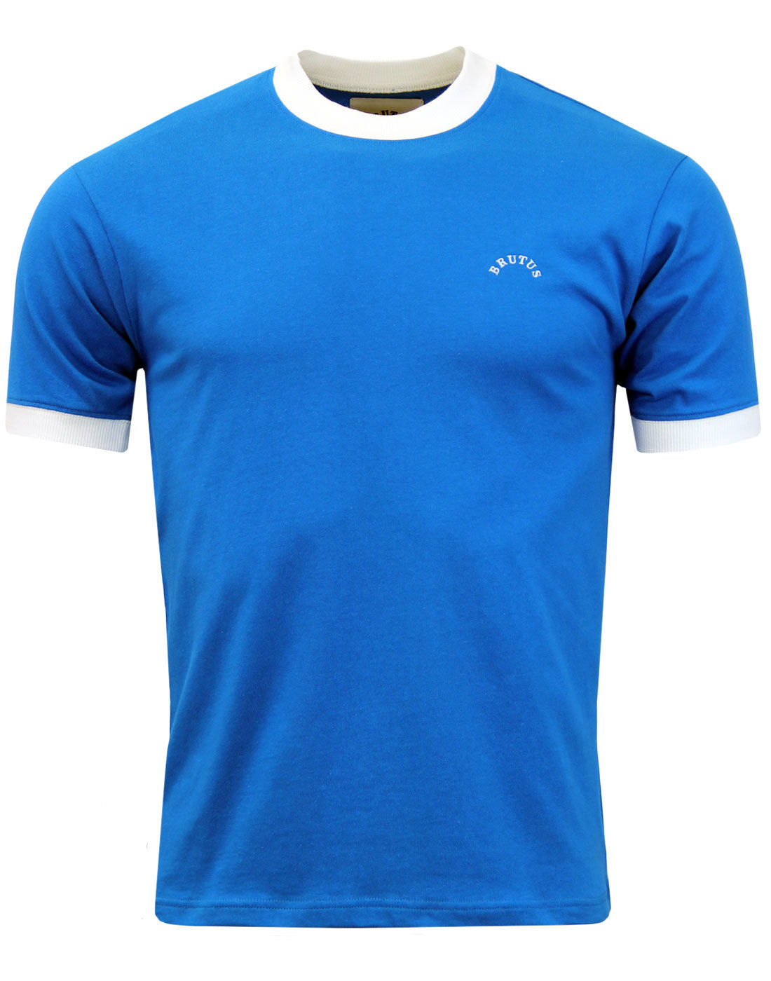 BRUTUS Mens Retro 70s Crew Ringer T-Shirt BLUE