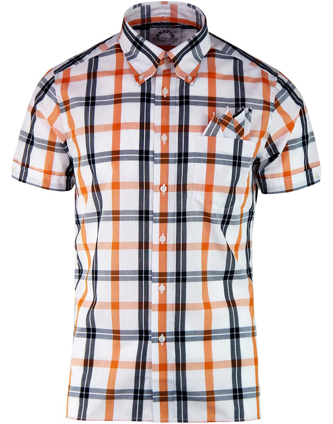 BRUTUS TRIMFIT Men's Window Pane Check Shirt in White & Orange