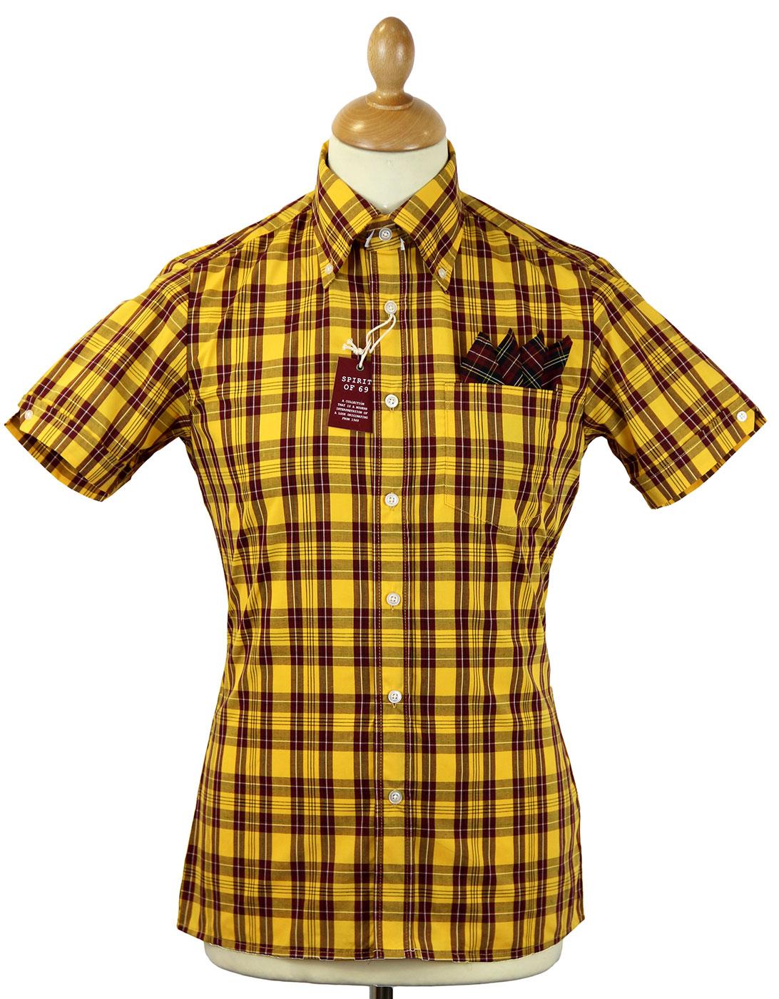 TRIMFIT Mens Retro Mod Tartan Shirt Yellow