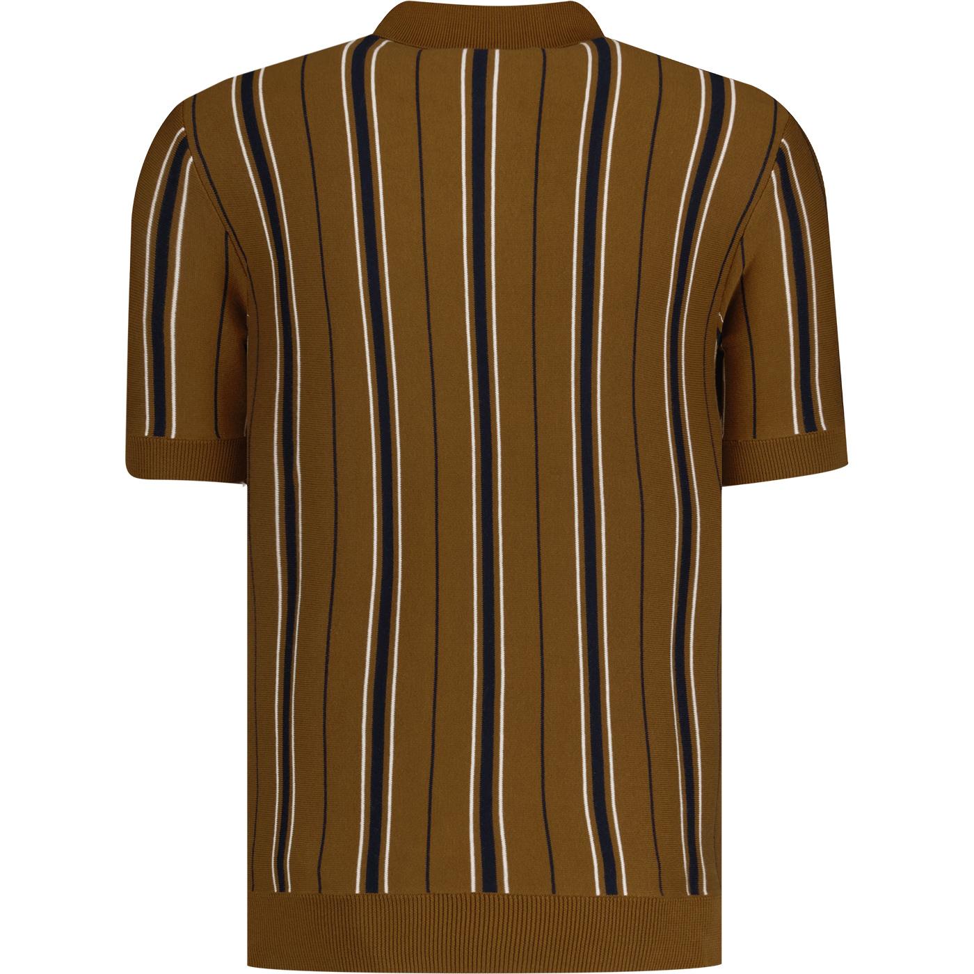 Ben Sherman Retro Mod All Over Stripe Polo In Ginger