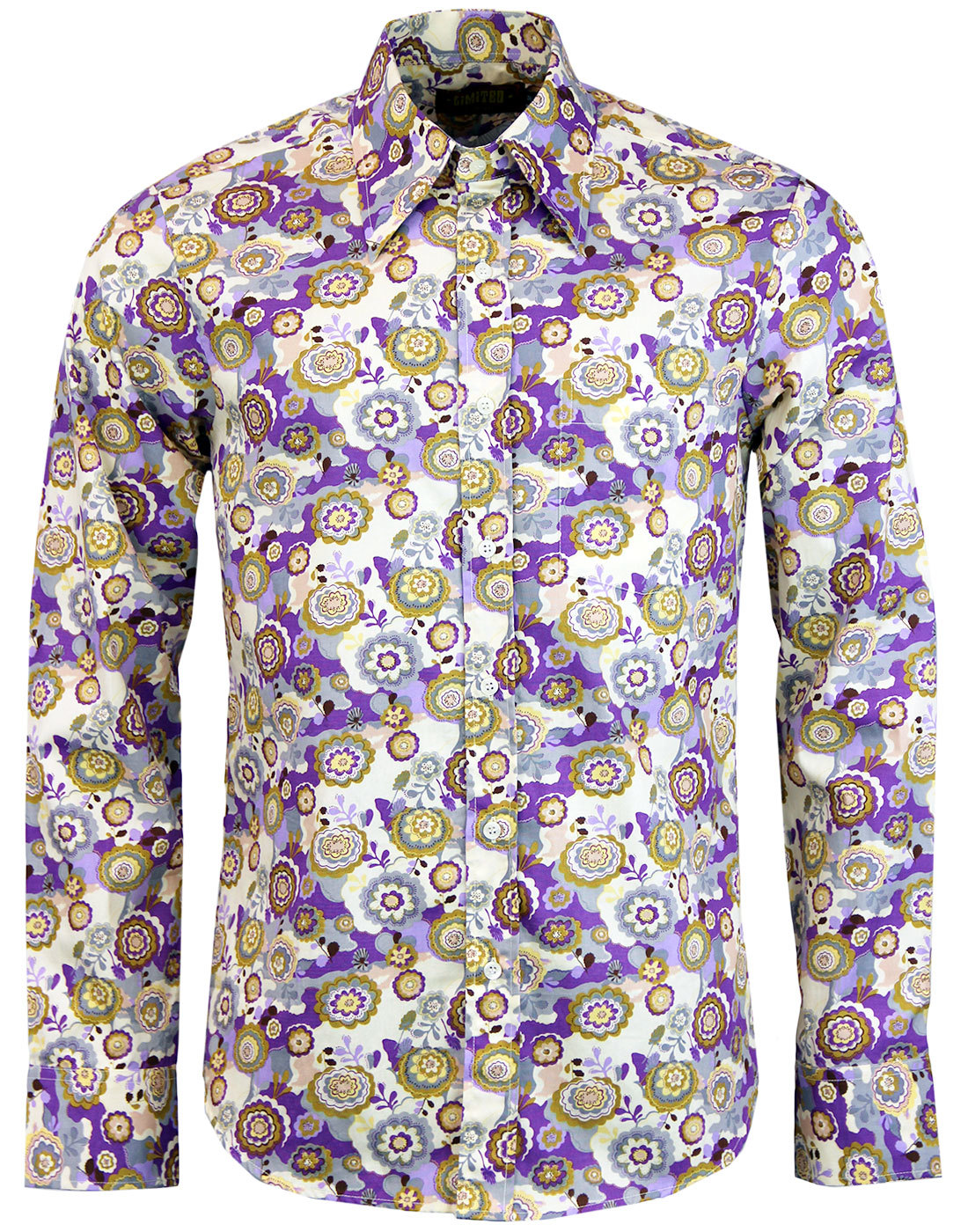 CHENASKI Outlined Flowers Men's Retro 1960s Mod Psychedelic Shirt