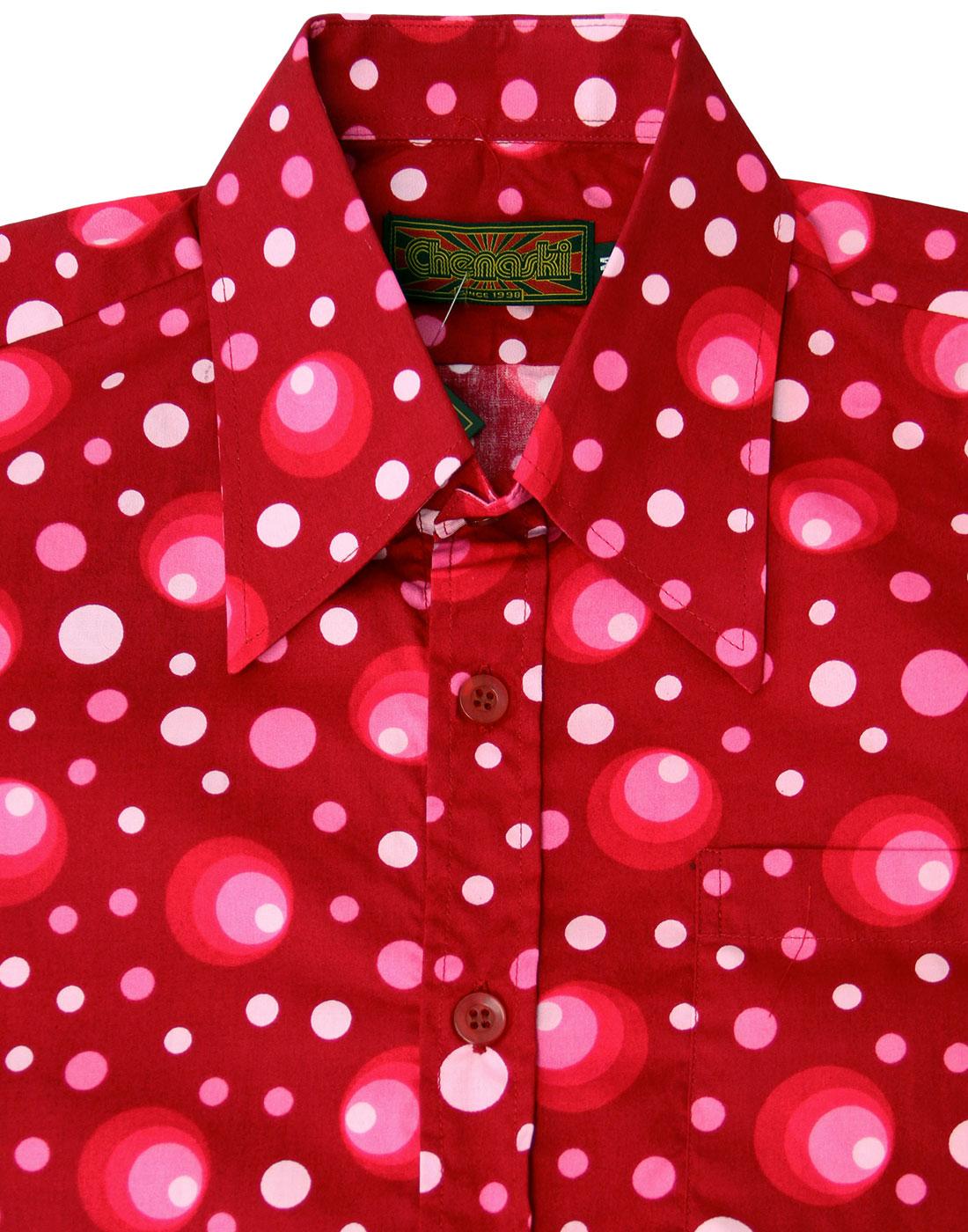 CHENASKI Dot & Spots Retro 70s Op Art Psychedelic Shirt Bordeaux