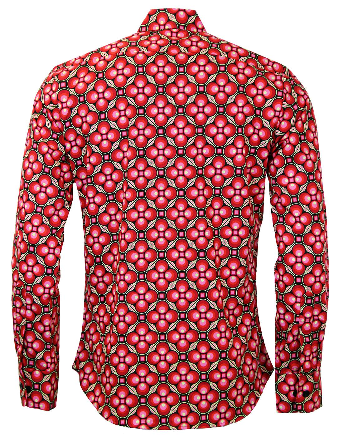 CHENASKI Dotsgrid Retro 1970s Mod Orb Print Shirt in Black/Red