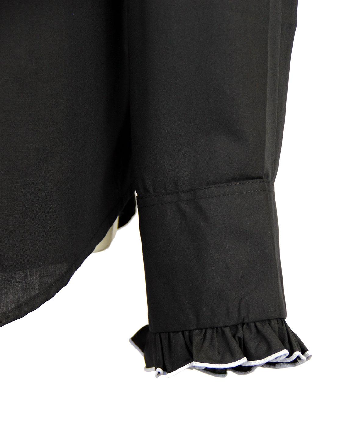 CHENASKI Ruche Frill Retro 70s Vintage Tuxedo Shirt Black