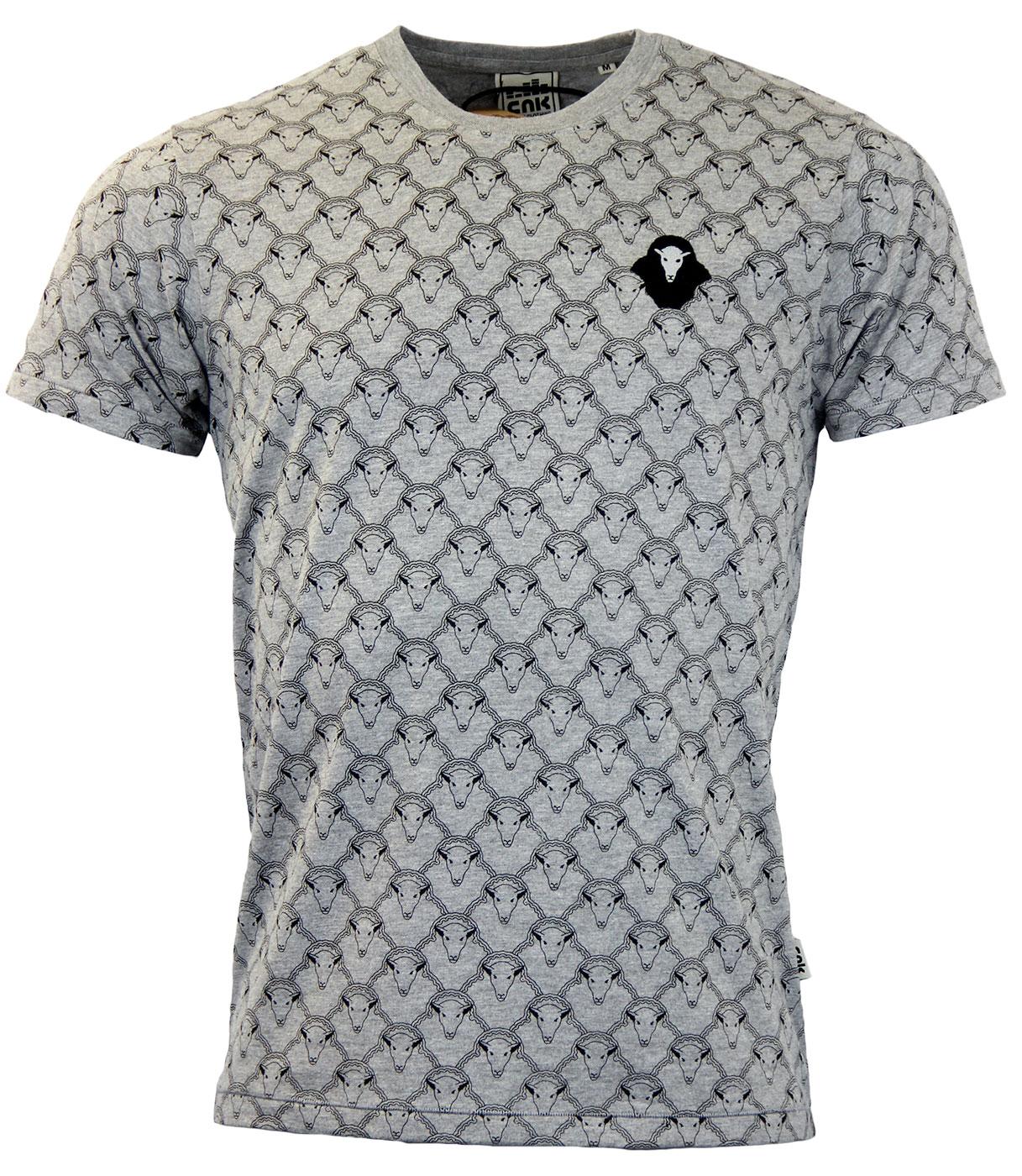 CHUNK Black Sheep Retro Indie Graphic Print T-Shirt in Grey Marl