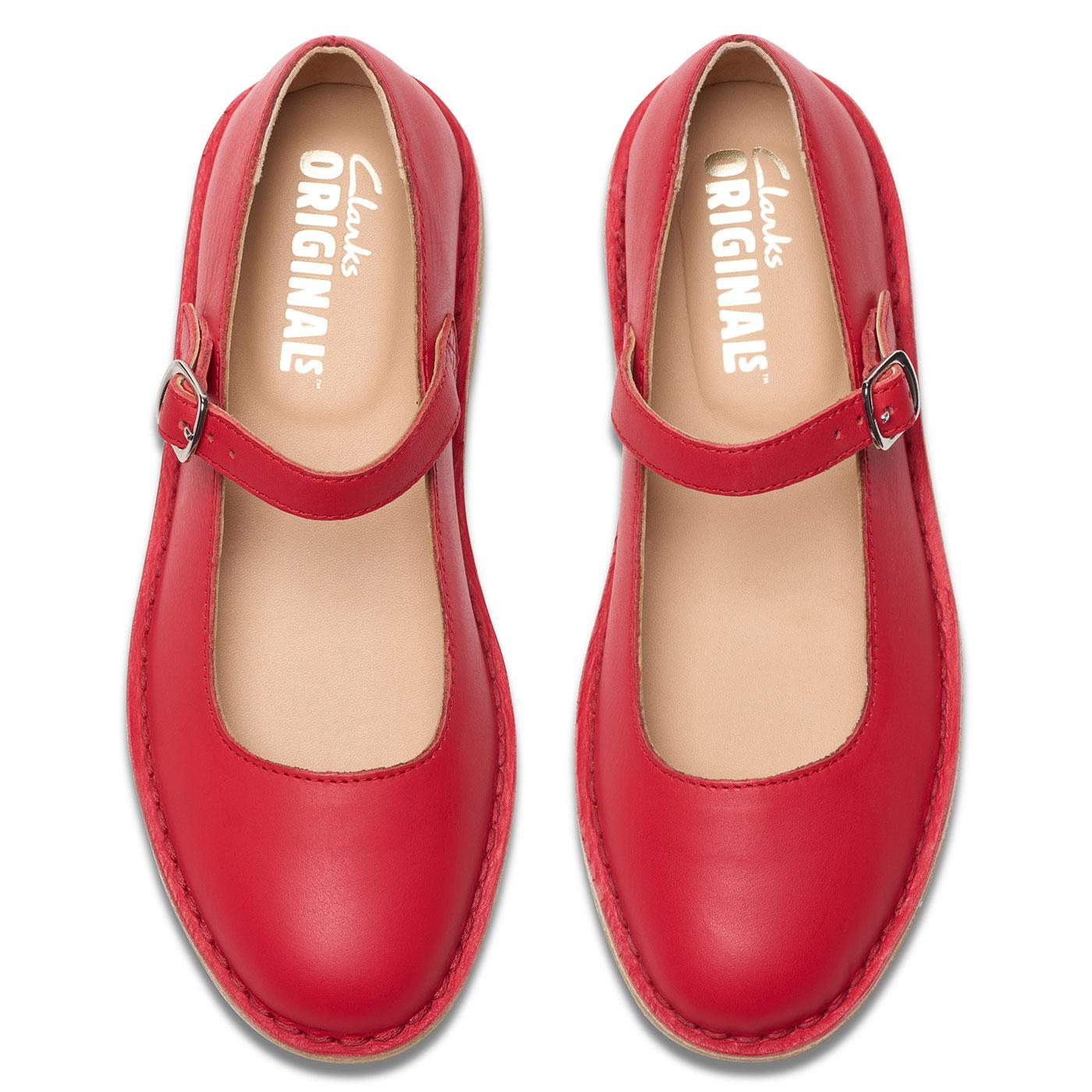 【CLARKS】DESERT JANE Clarks Originals Desert Jane Leather Mary-Jane Shoes in Red