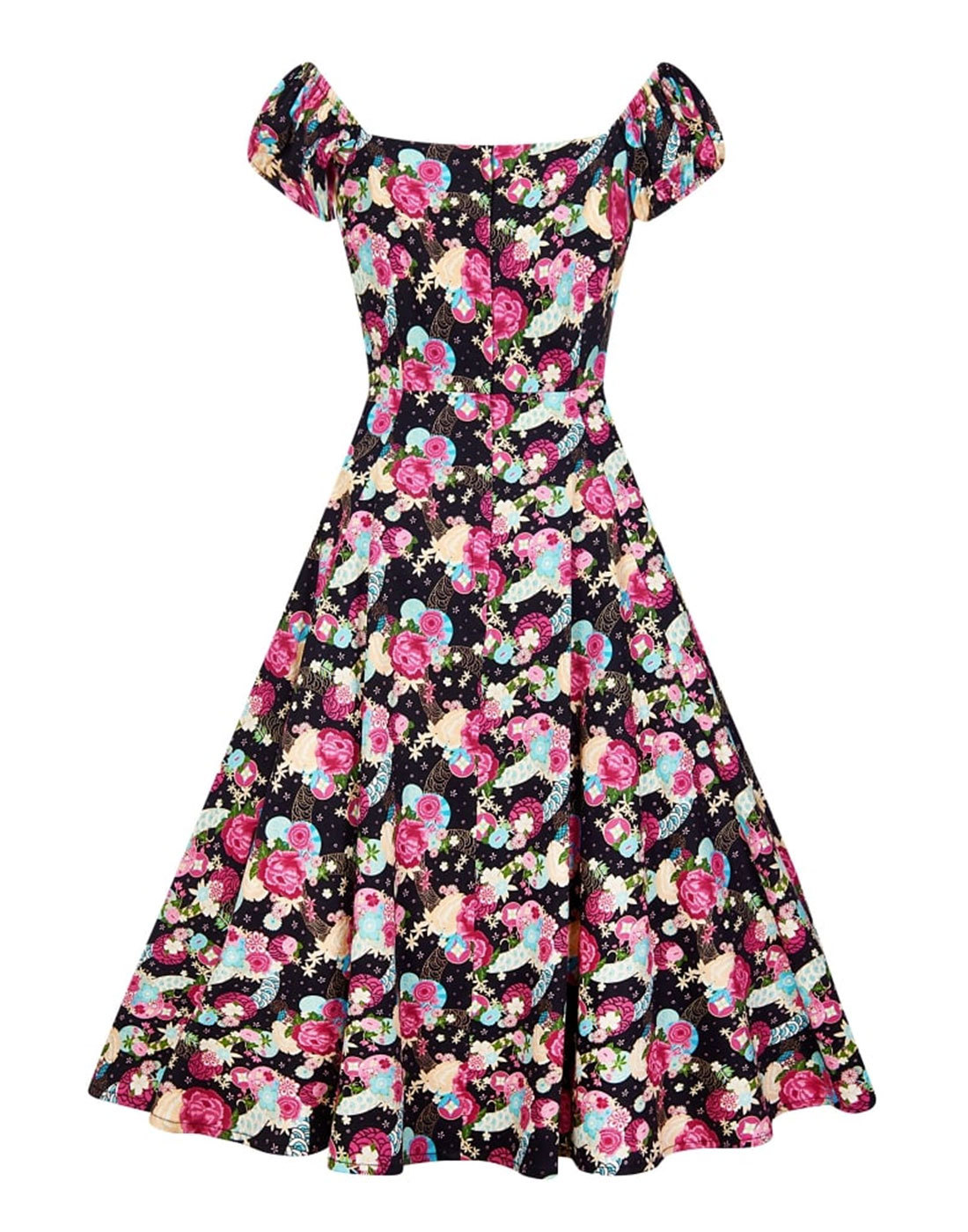 COLLECTIF Dolores Retro 50s Vintage Peony Floral Dress in Black