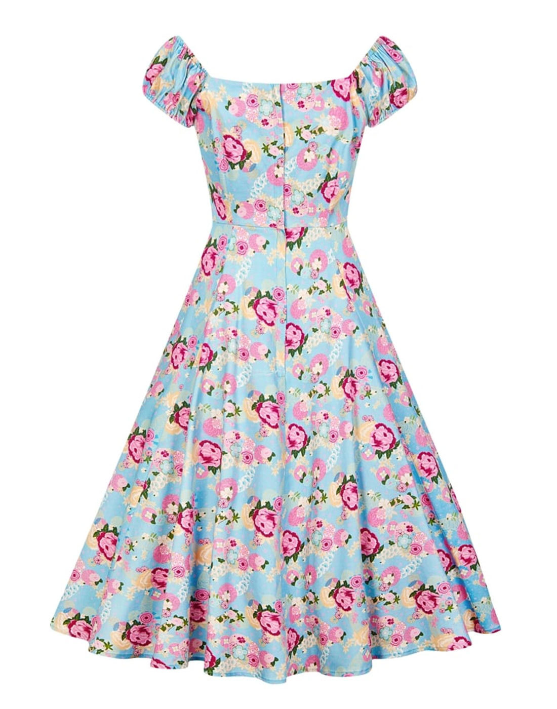 COLLECTIF Dolores Retro 50s Vintage Peony Floral Dress in Blue