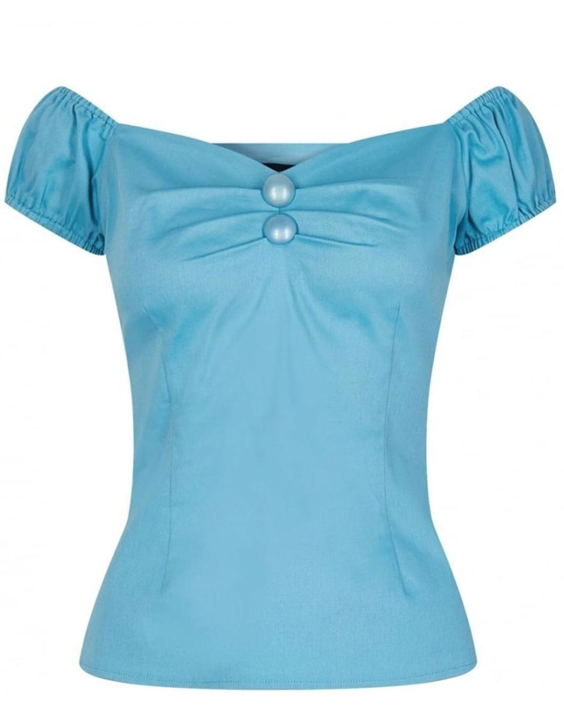 Dolores COLLECTIF 50s Vintage Plain Blue Gypsy Top