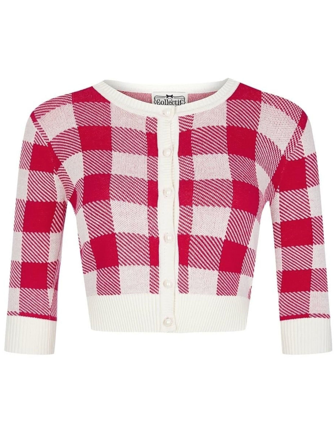 Lucy COLLECTIF Retro 1950s Gingham Cardigan RED