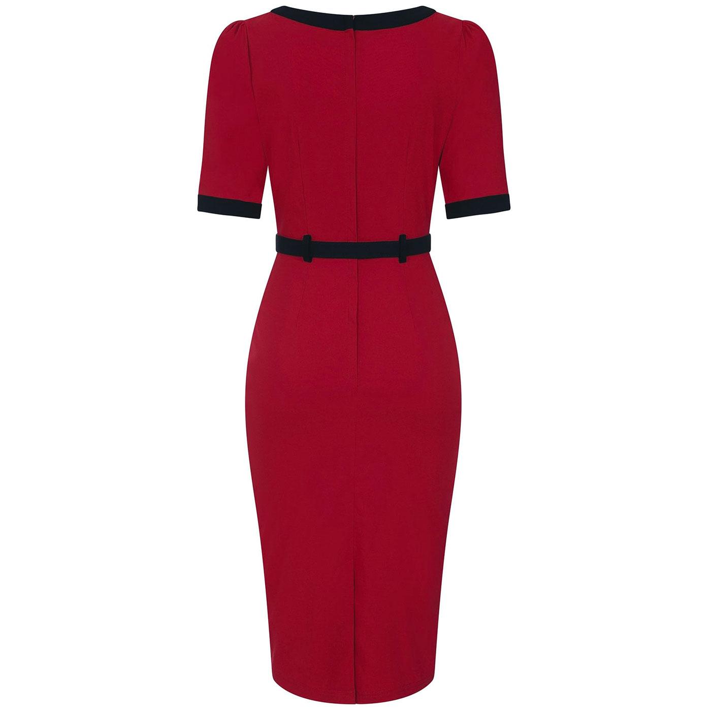 COLLECTIF Sadie Retro 50s Bow Front Pencil Dress in Red