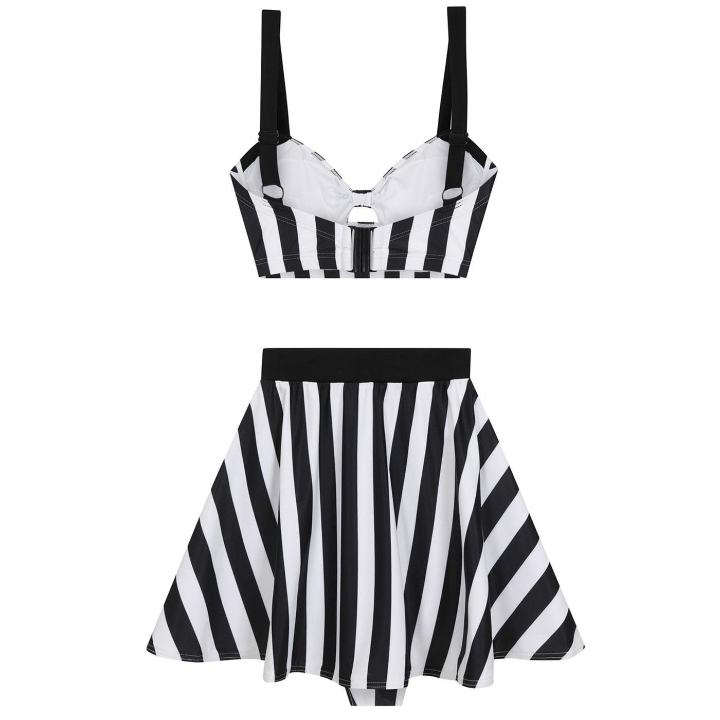 Collectif Beetle Stripe Skater Skirted Briefs In Black White