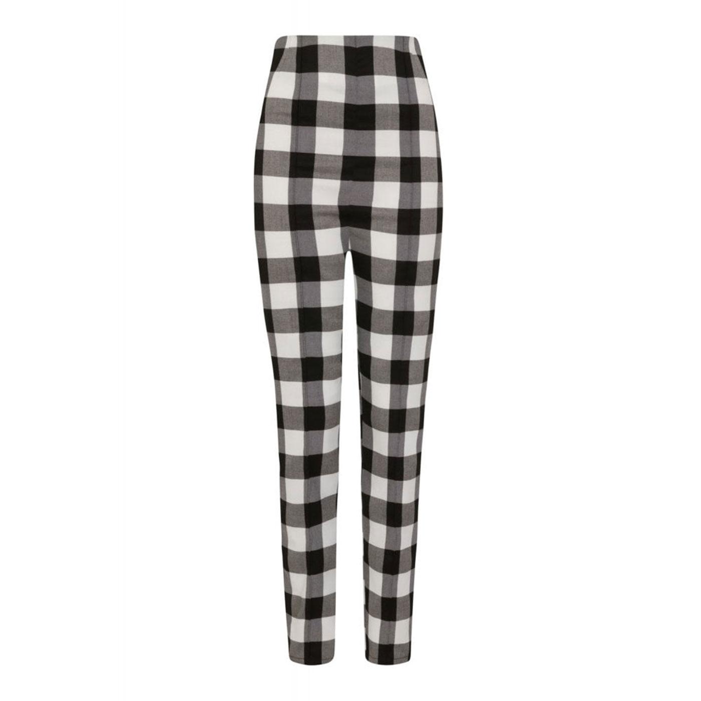 COLLECTIF Bonnie Retro Gingham Cigarette Trousers in Black